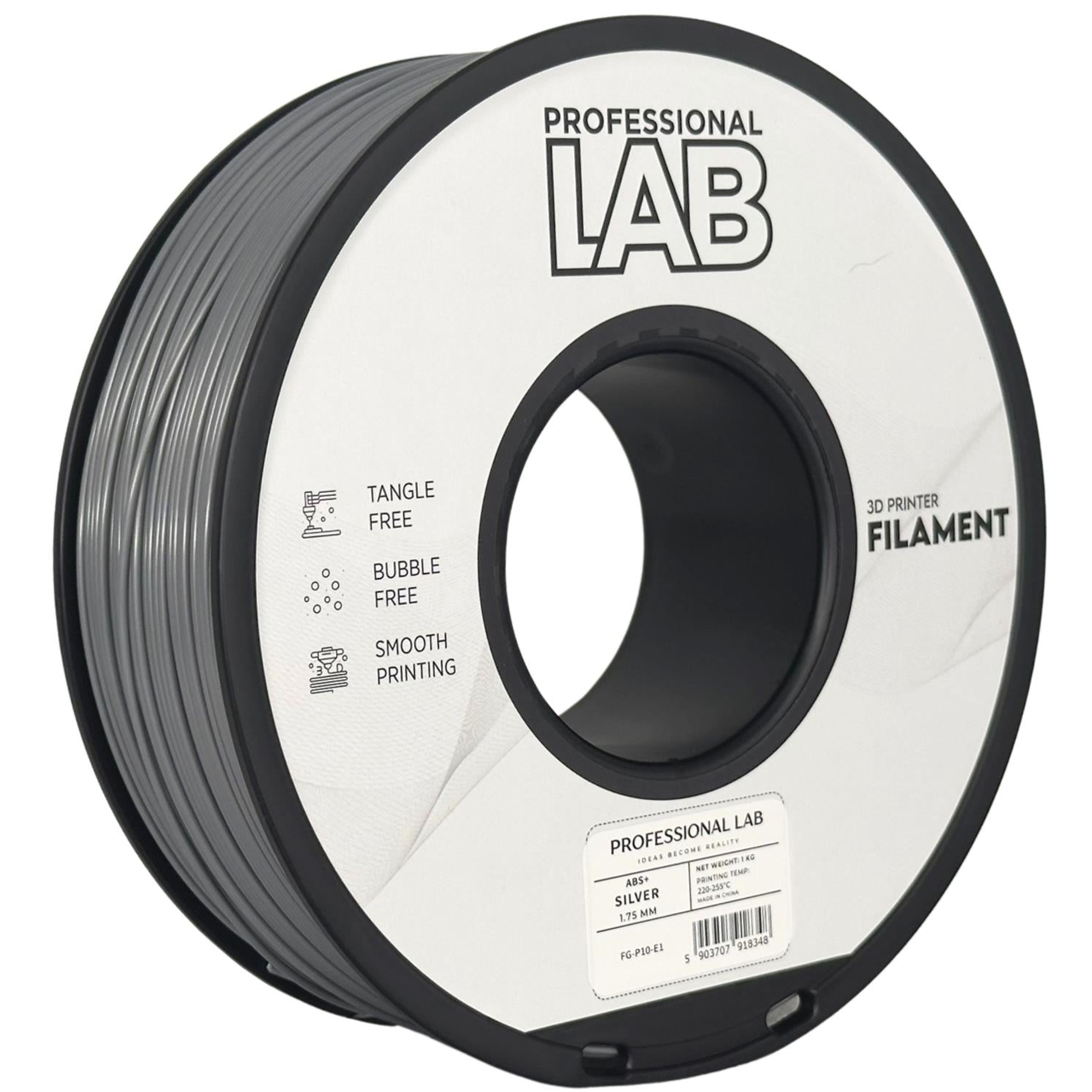 Spool of ABS+ silver filament, Prof. Lab, 1.75 mm