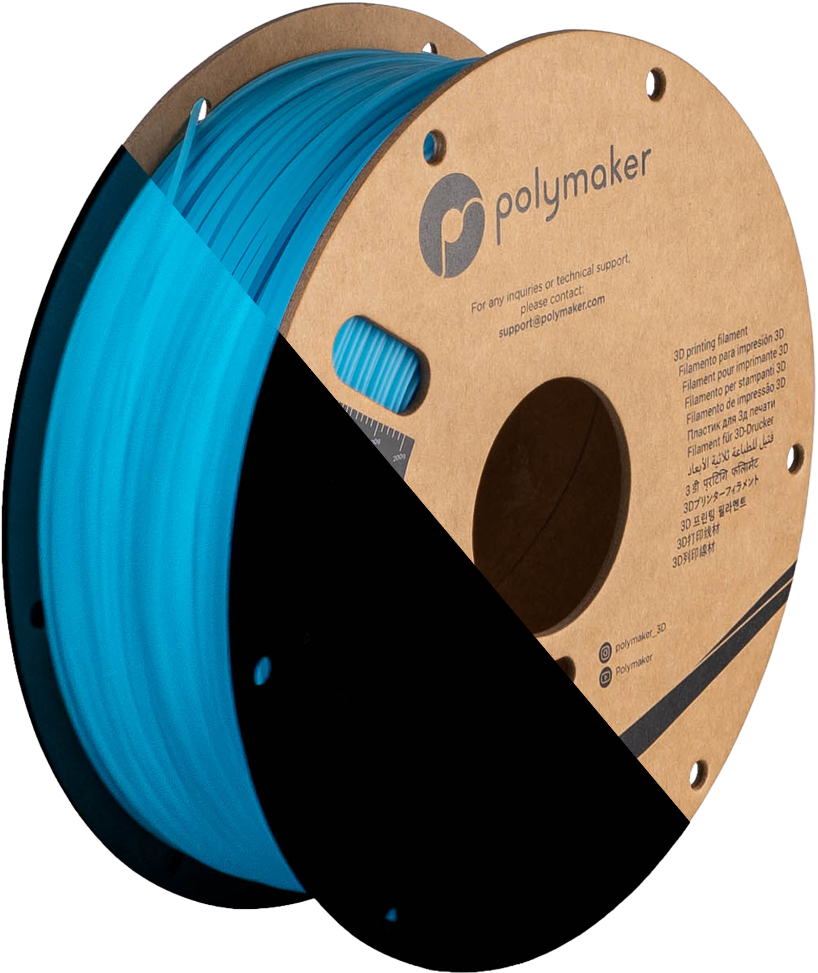 Bobina de filamento PLA azul luminescente, Polymaker, 1,75 mm