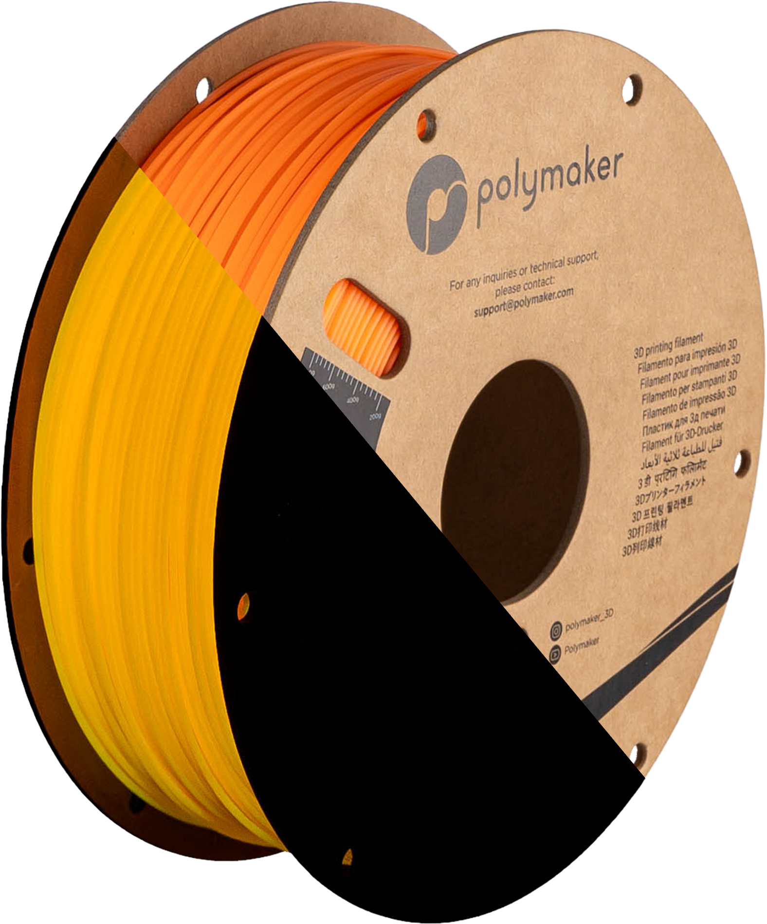 Bobina de filamento PLA laranja luminescente, Polymaker, 1,75 mm
