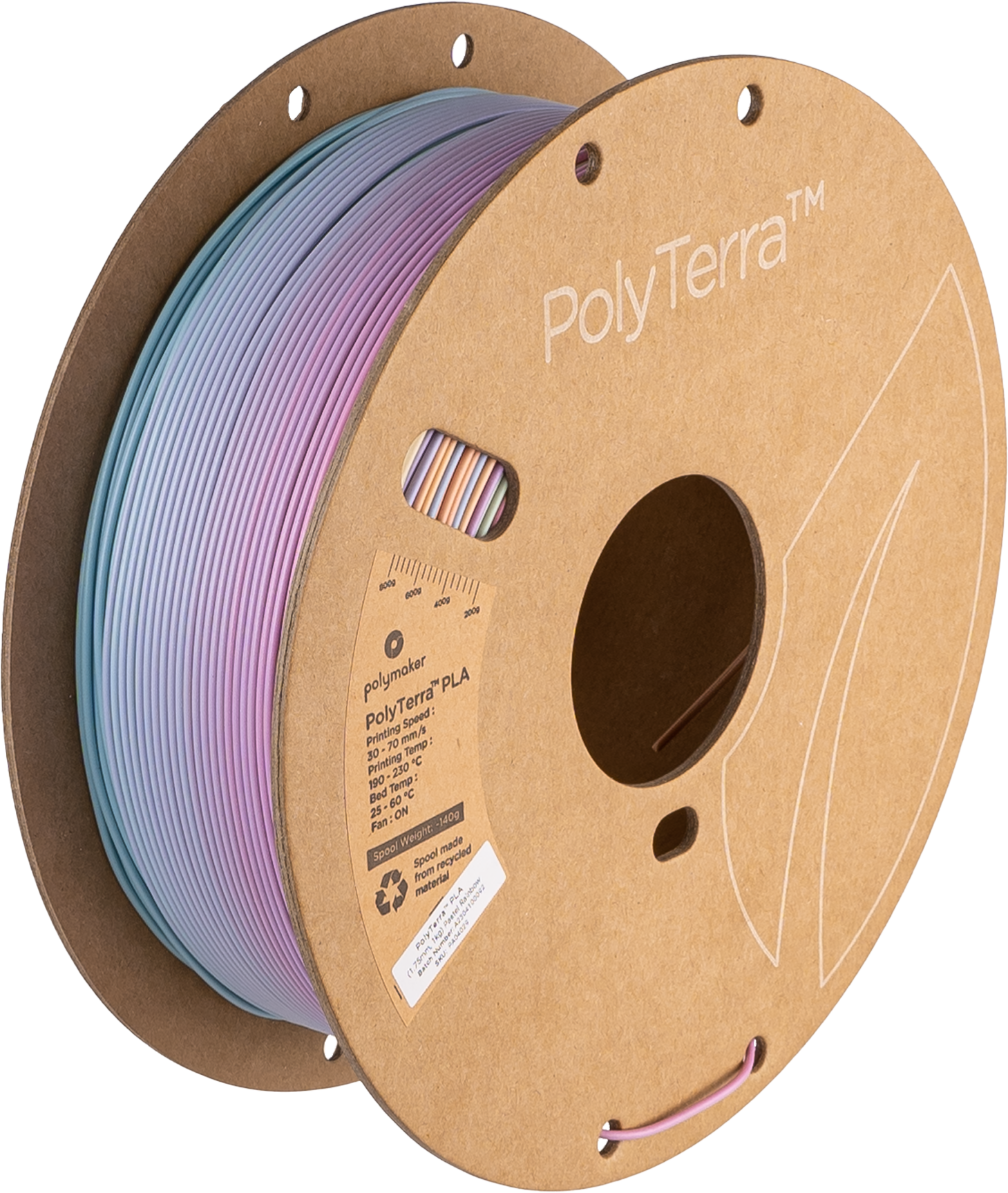 Spool of PLA matte pastel rainbow gradient filament, Polymaker, 1.75 mm