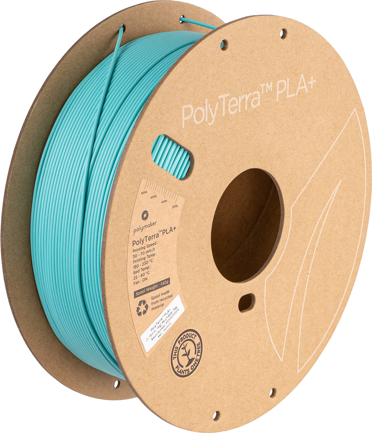 Bobina de filamento PLA+ turquesa acetinado, Polymaker, 1,75 mm