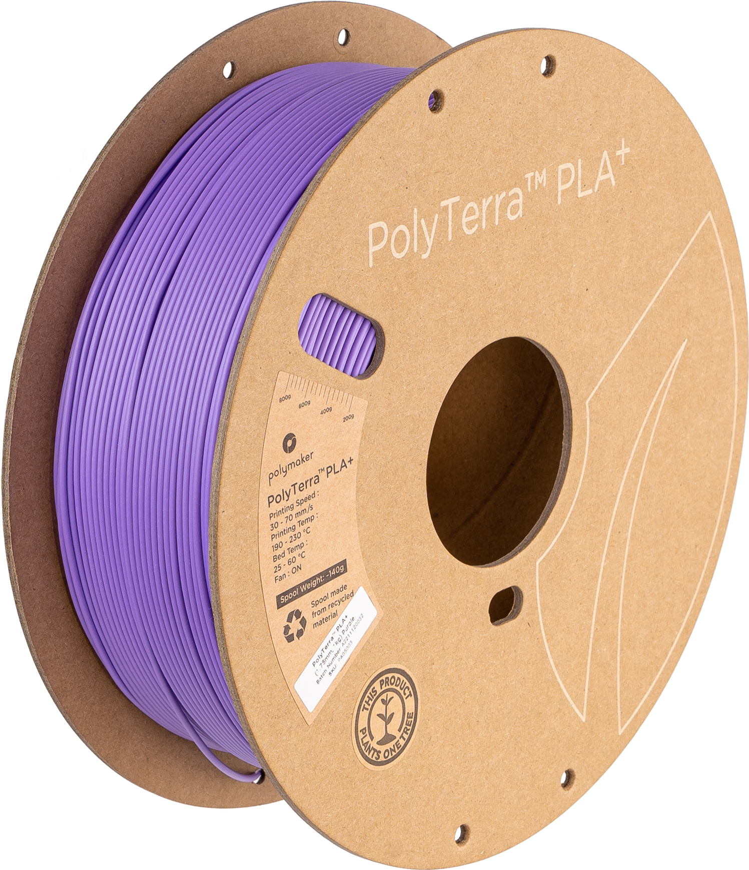 Spool of PLA+ satin purple filament, Polymaker, 1.75 mm