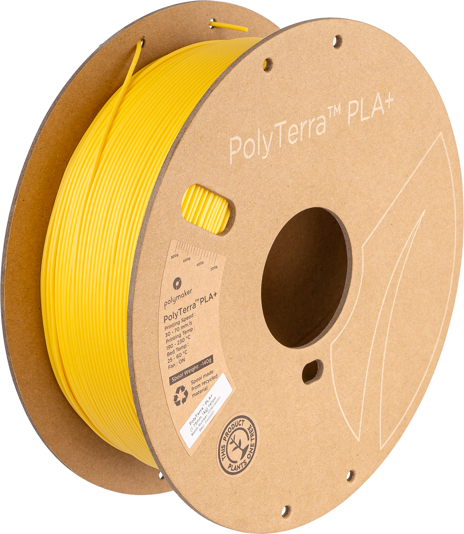 Bobina de filamento PLA+ amarelo acetinado, Polymaker, 1,75 mm