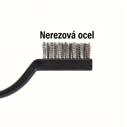 Close-up of the stainless-steel bristles of the brush for cleaning delicate parts