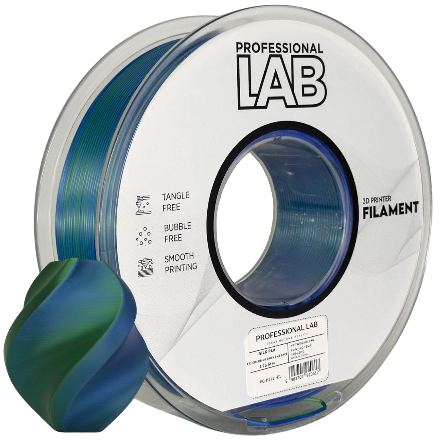 Bobina de filamento Silk PLA Tri Color Oceans Embrace, Prof. Lab, 1,75 mm