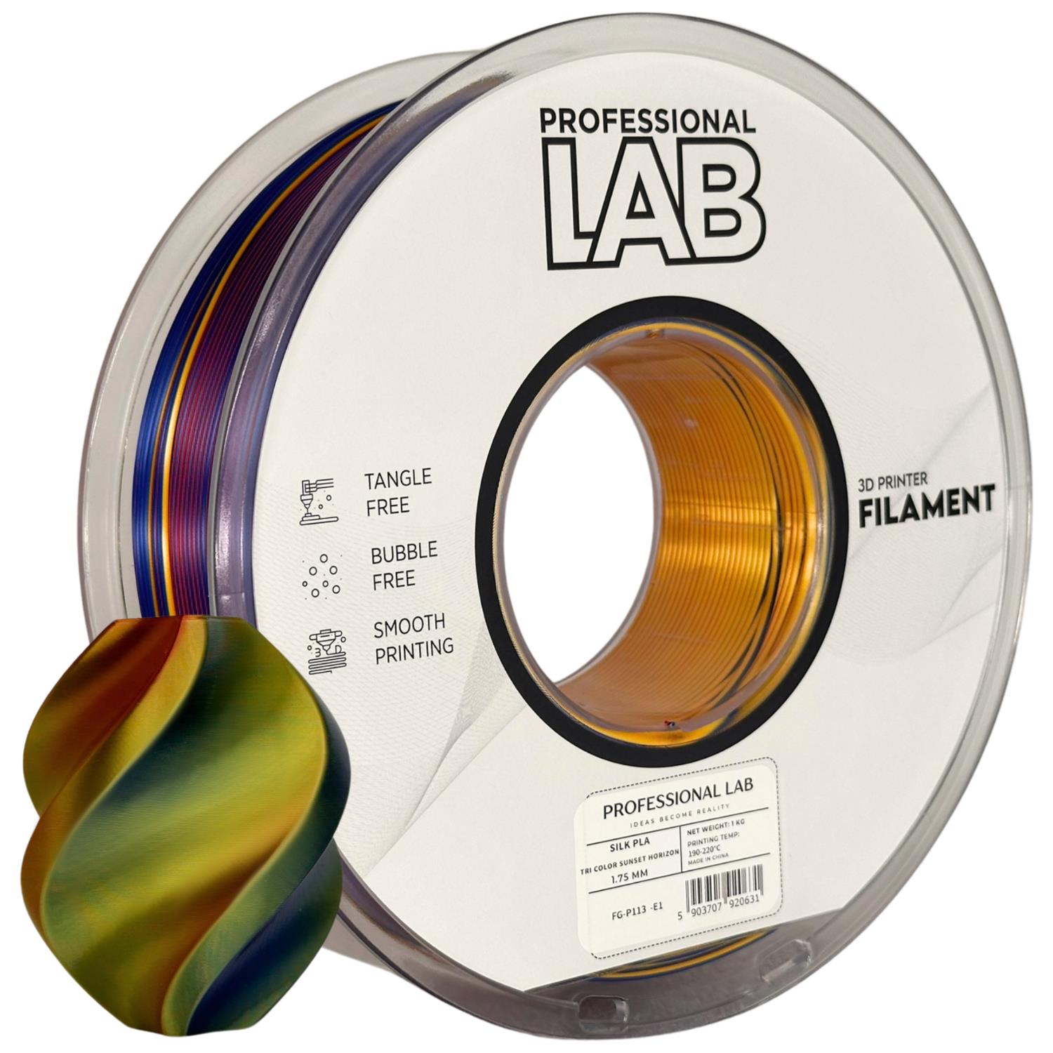 Bobina de filamento Silk PLA Tri Color Sunset Horizon, Prof. Lab, 1,75 mm
