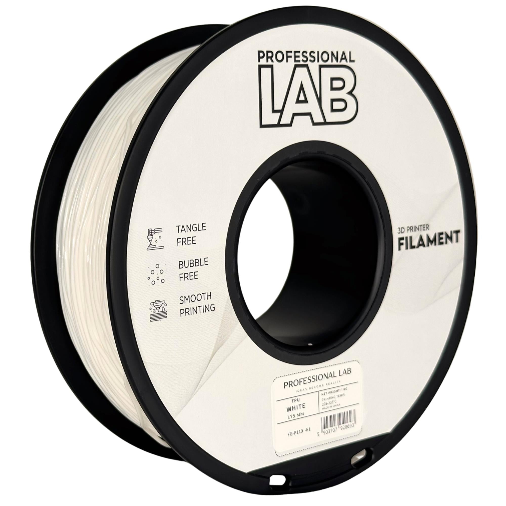 Bobina de filamento TPU branco, Prof. Lab, 1,75 mm