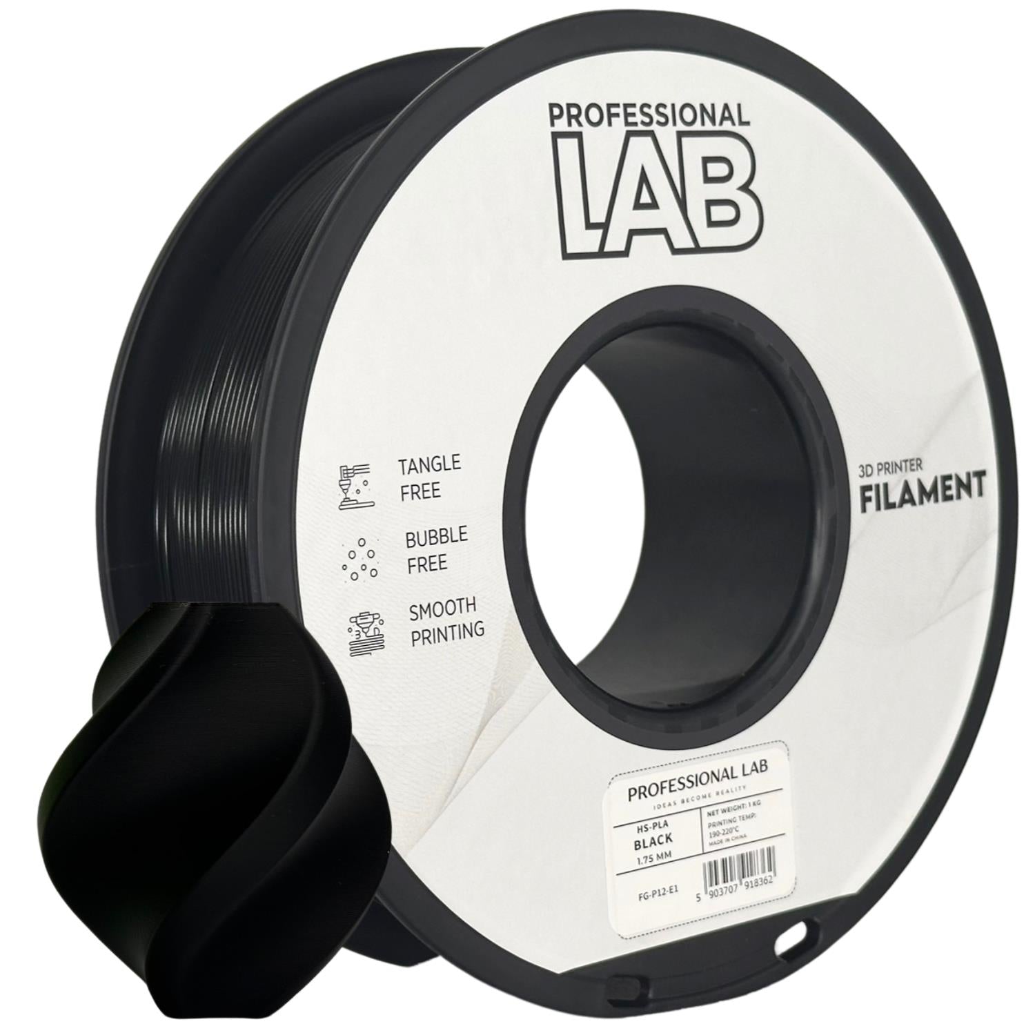 Bobina de filamento HS-PLA preto, Prof. Lab, 1,75 mm