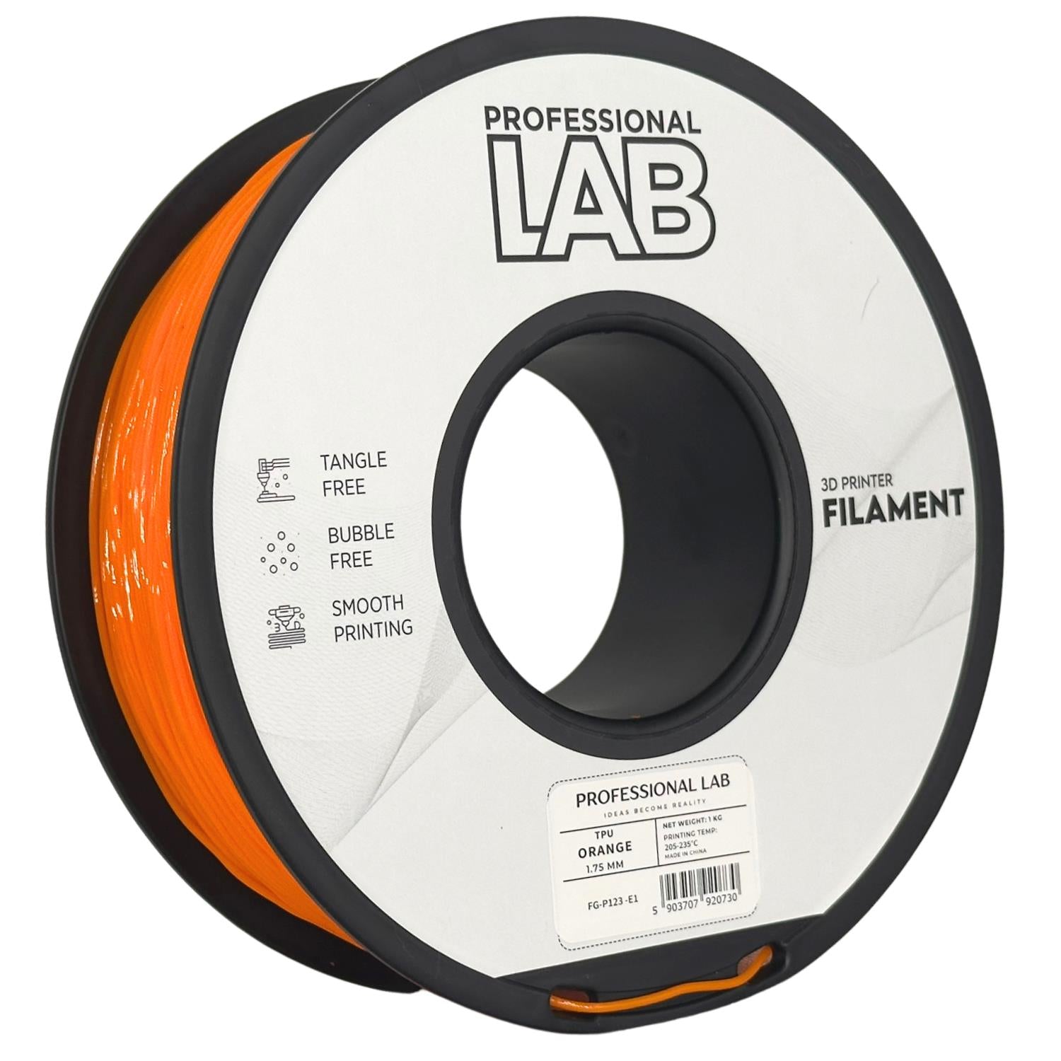 Spool of TPU orange filament, Prof. Lab, 1.75 mm