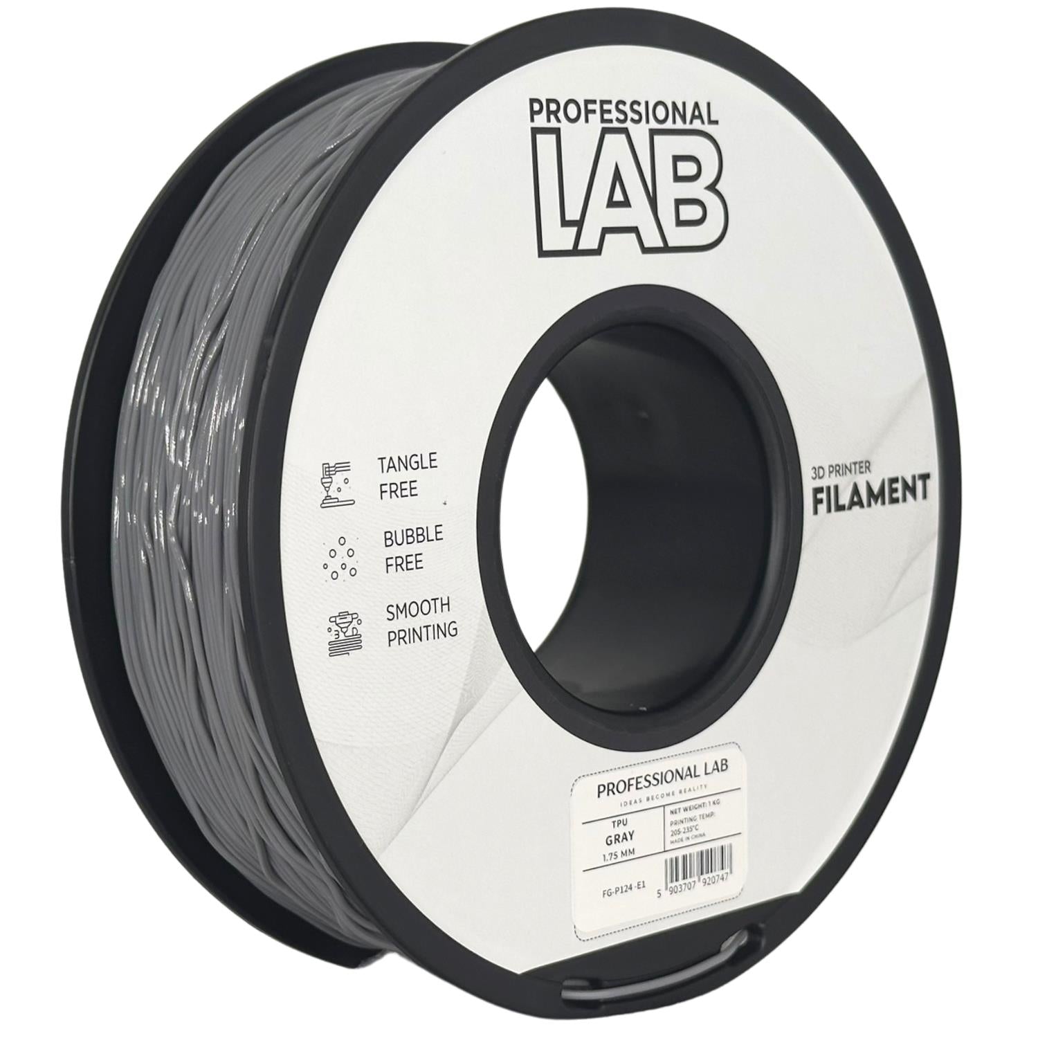 Spool of TPU grey filament, Prof. Lab, 1.75 mm