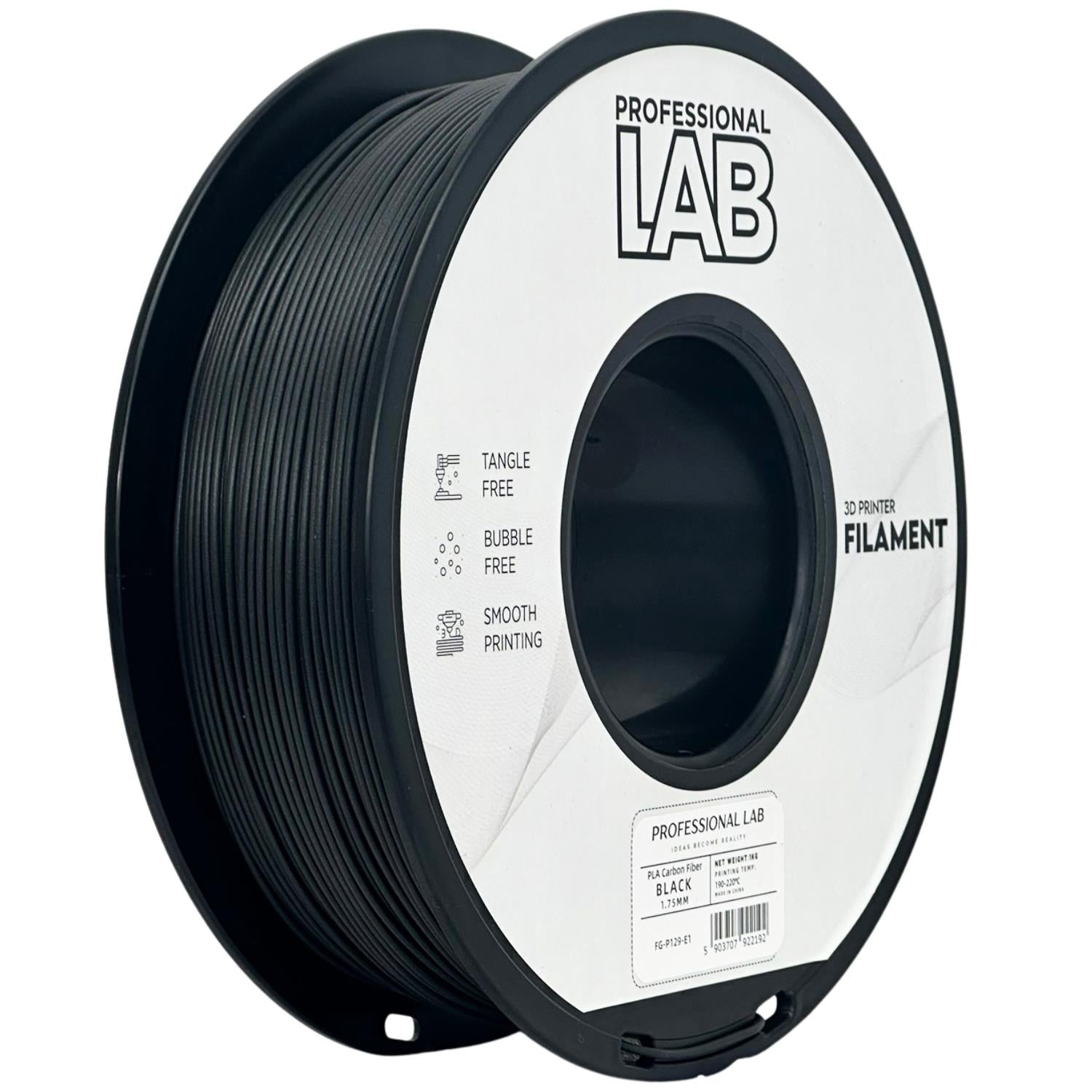 Bobina de filamento PLA-CF preto, Prof. Lab, 1,75 mm