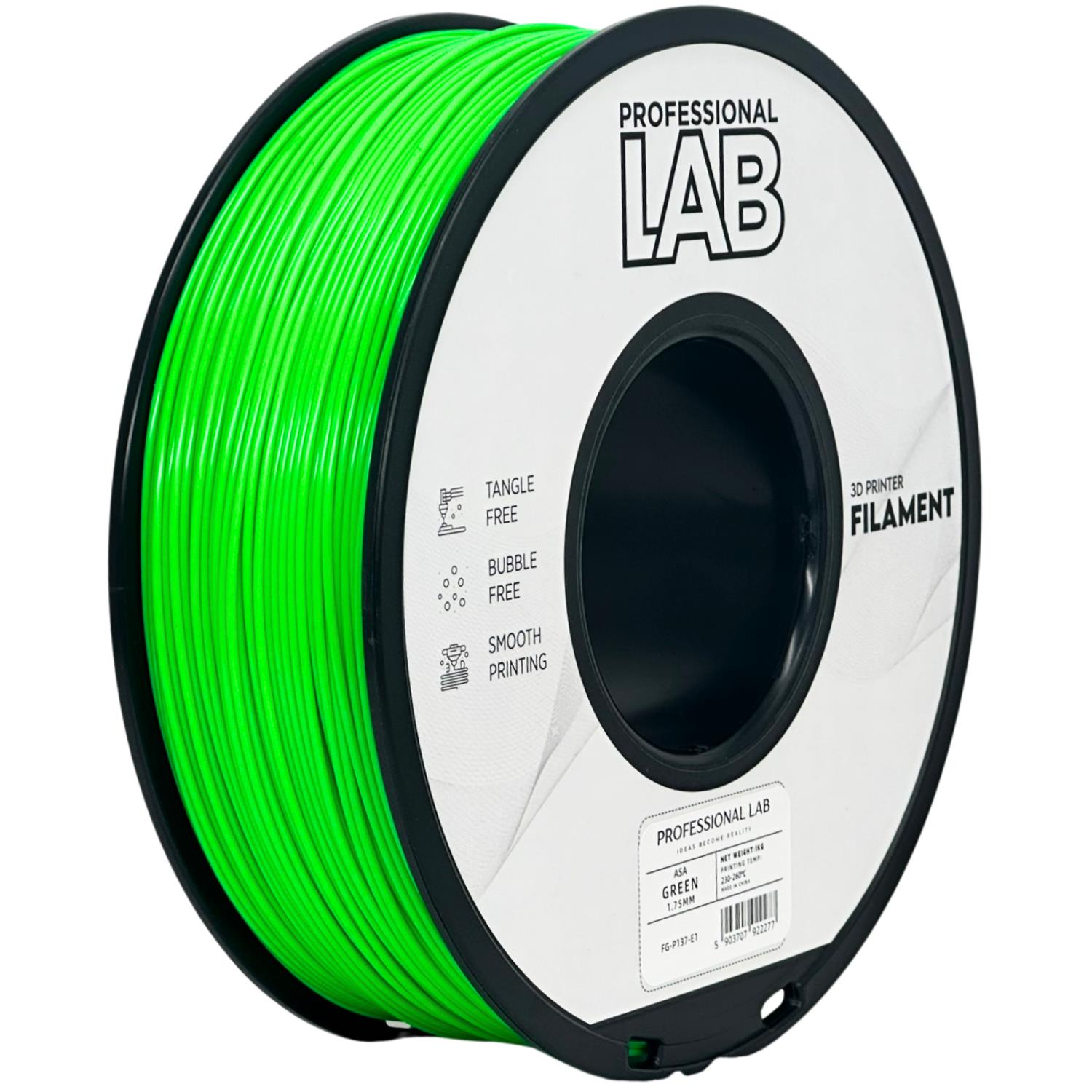 Bobina de filamento ASA verde, Prof. Lab, 1,75 mm