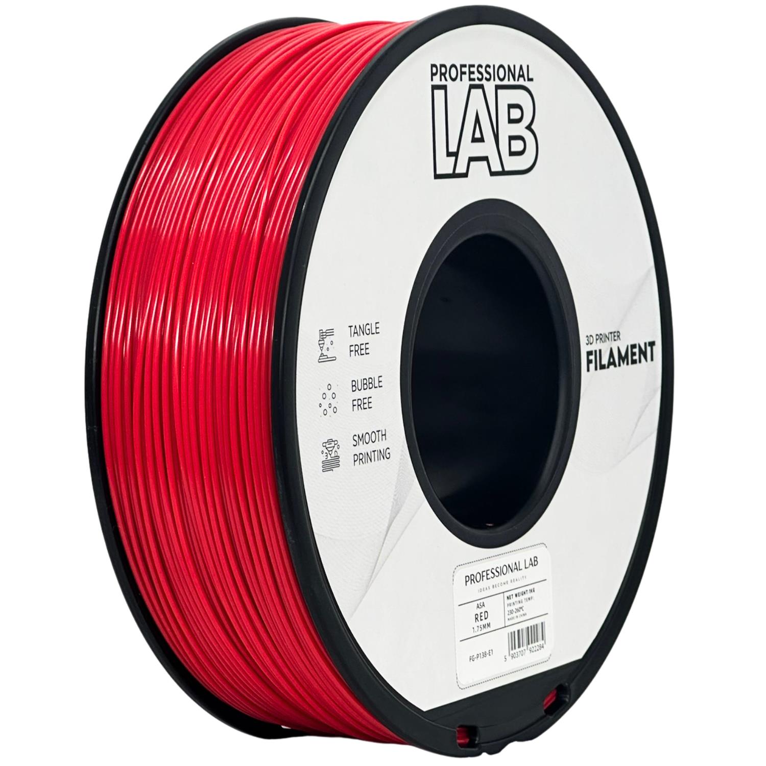 Bobina de filamento ASA vermelho, Prof. Lab, 1,75 mm