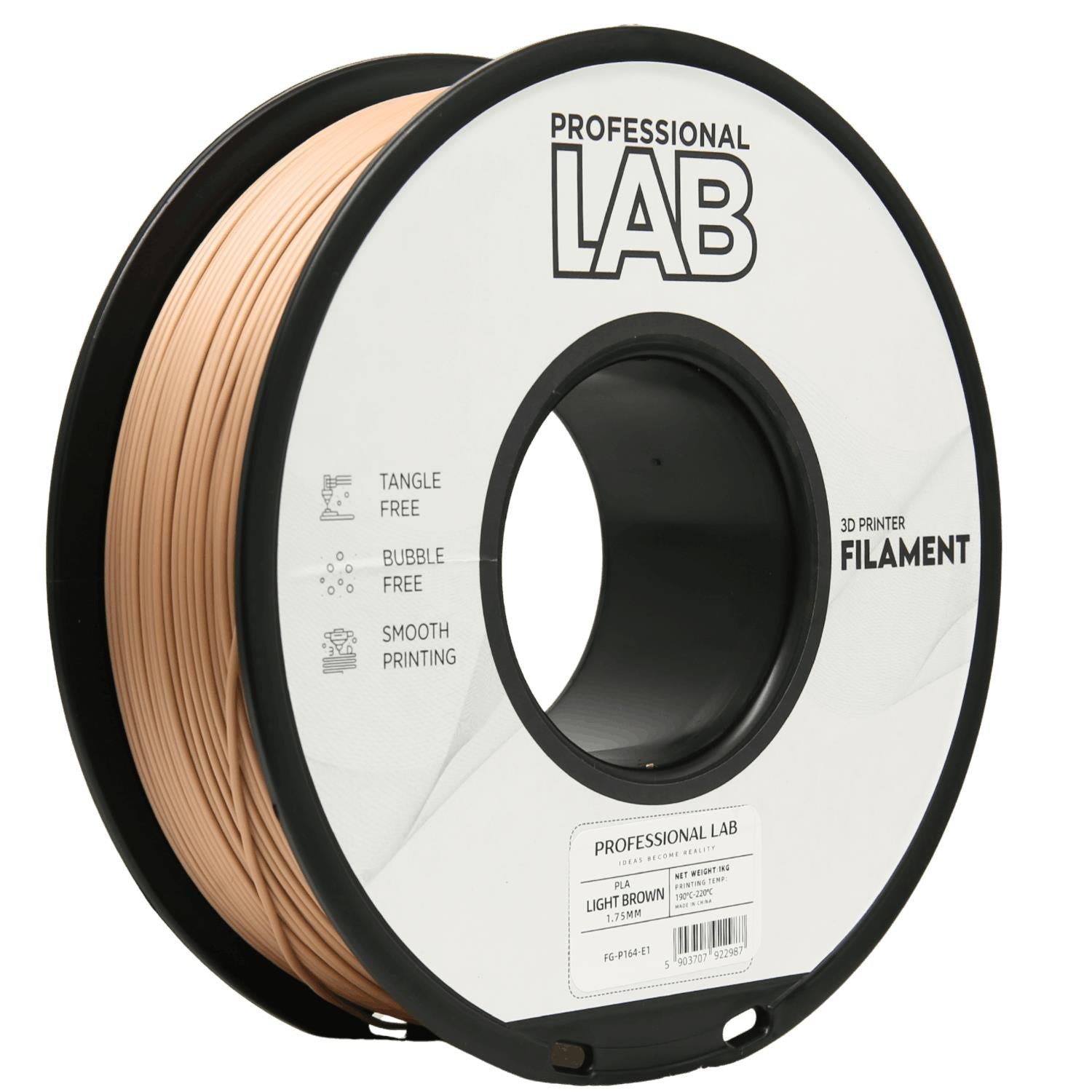 Bobina de filamento PLA castanho claro, Prof. Lab, 1,75 mm