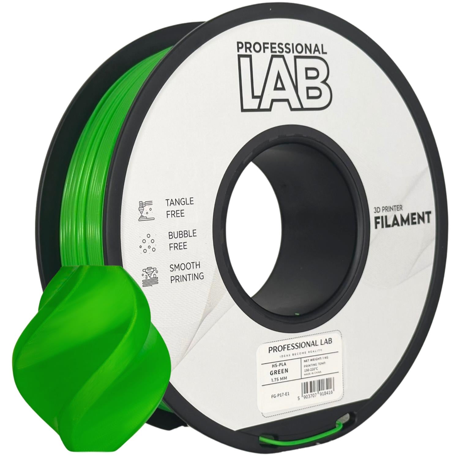 Spool of HS-PLA green filament, Prof. Lab, 1.75 mm
