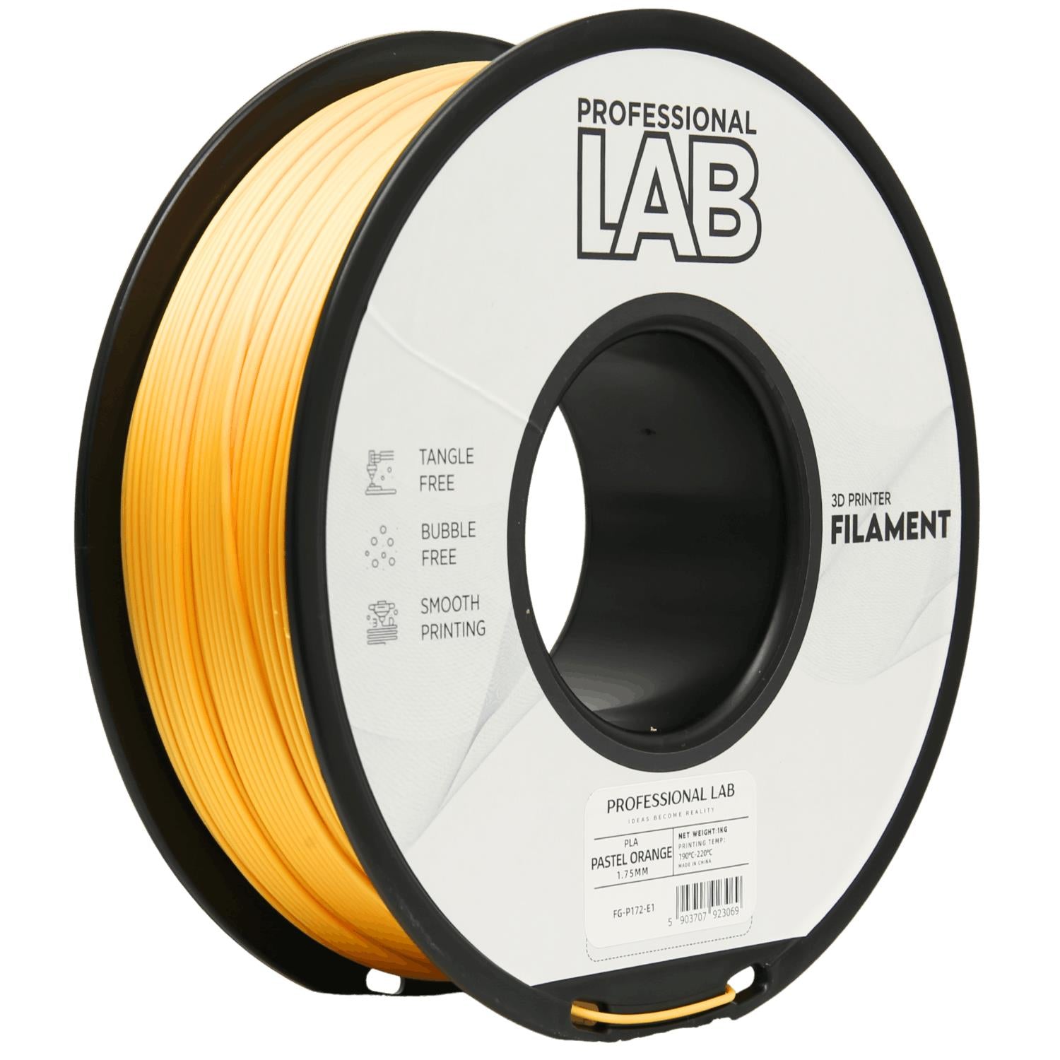 Bobina de filamento PLA laranja pastel, Prof. Lab, 1,75 mm