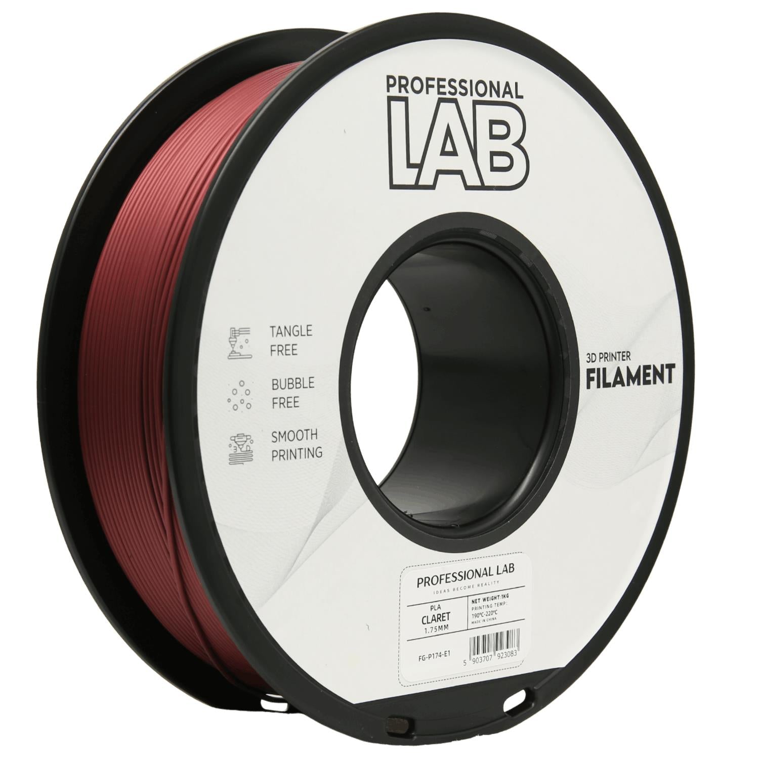 Spool of PLA burgundy filament, Prof. Lab, 1.75 mm
