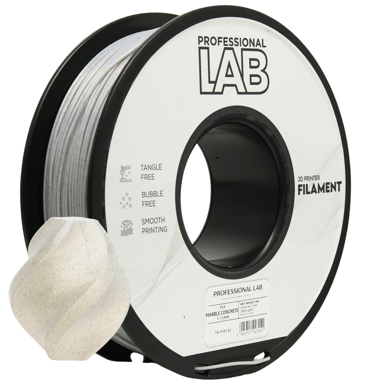 Bobina de filamento PLA mármore cimento, Prof. Lab, 1,75 mm
