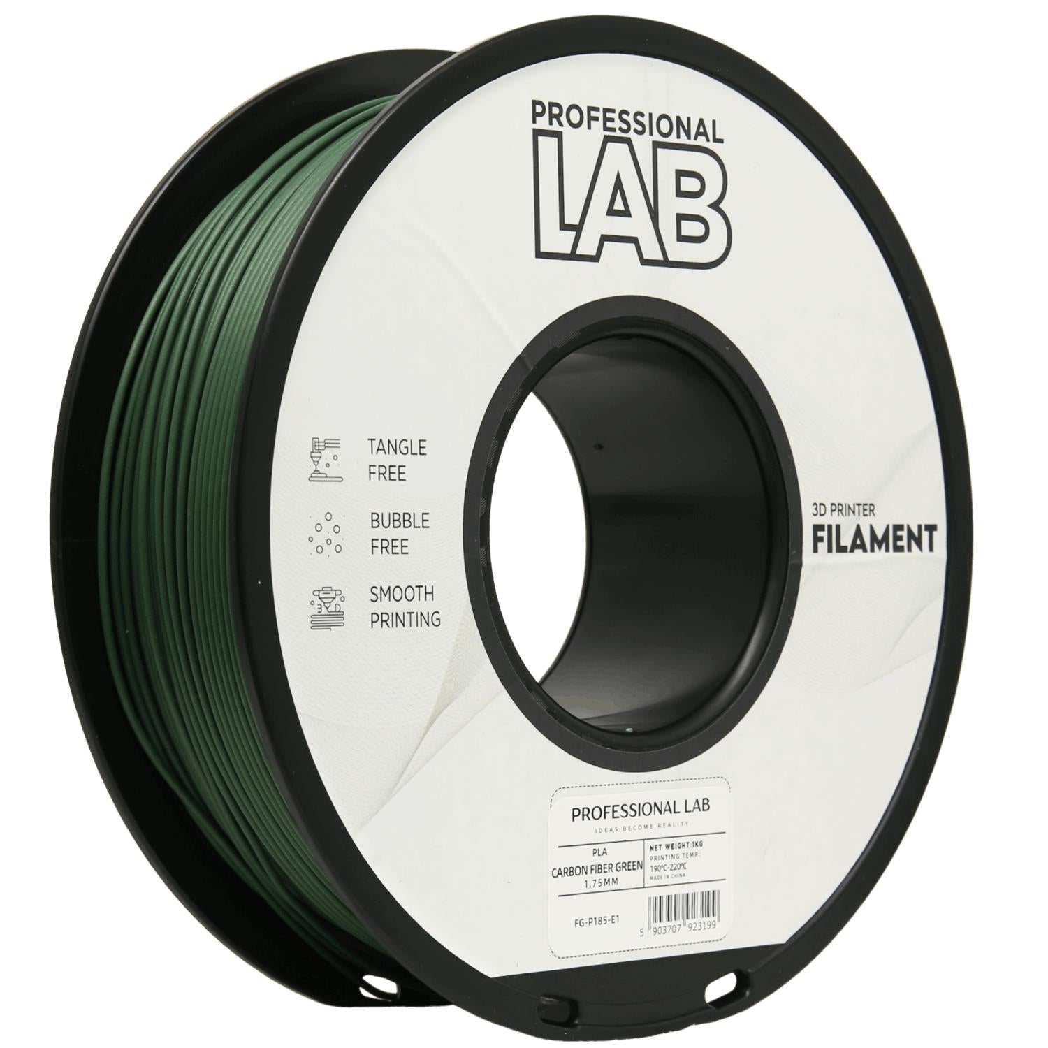 Bobina de filamento PLA-CF verde, Prof. Lab, 1,75 mm