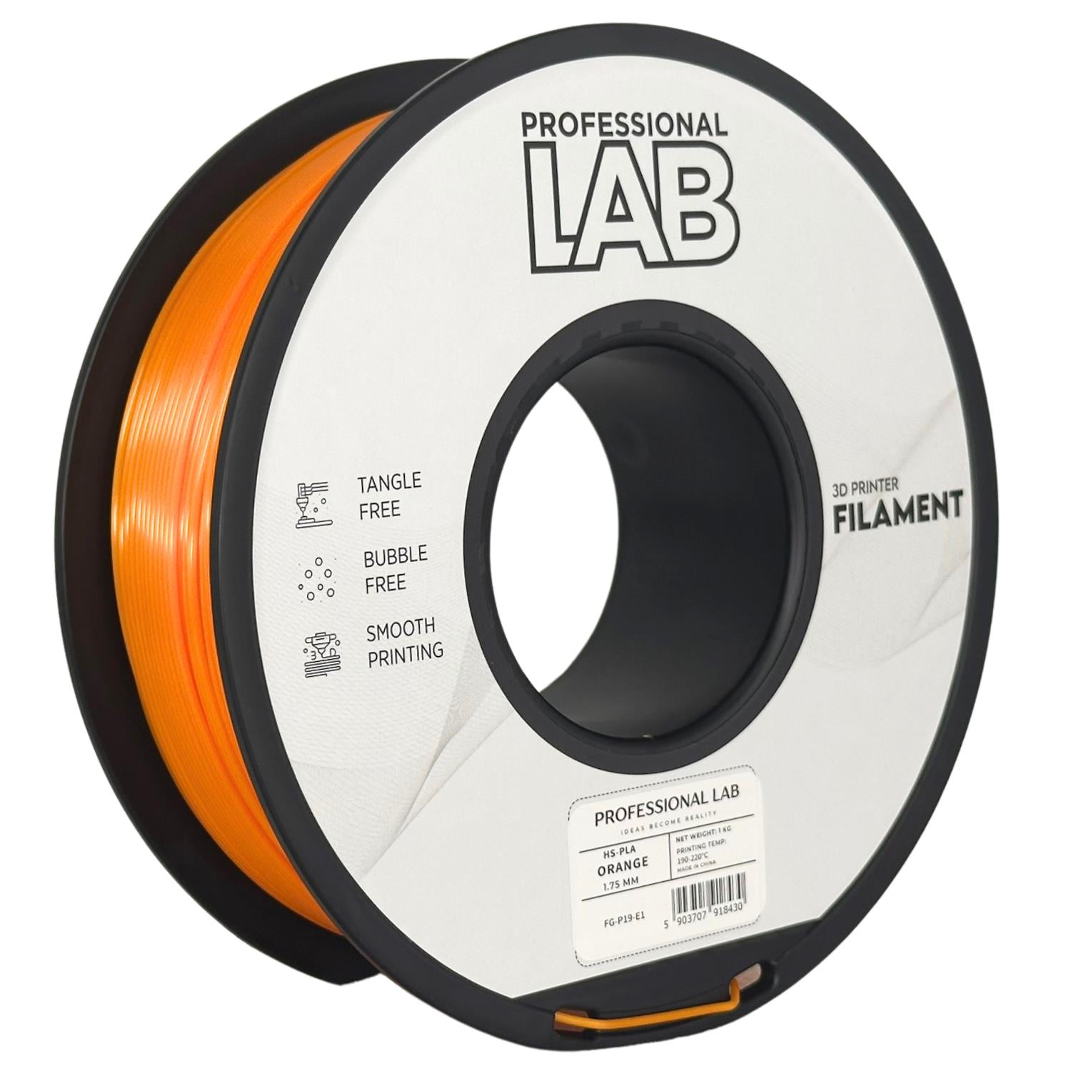 Bobina de filamento HS-PLA laranja, Prof. Lab, 1,75 mm