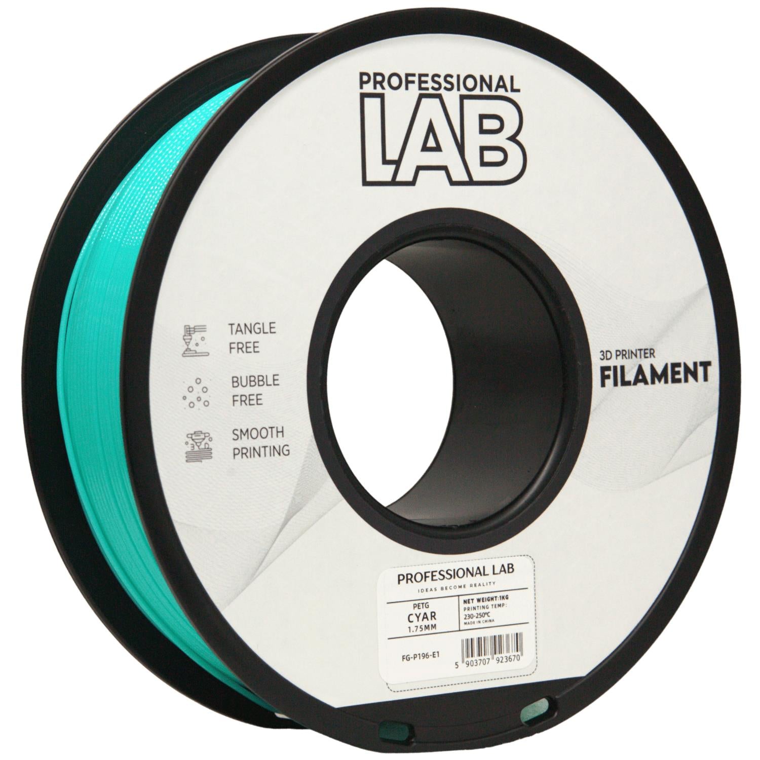 Bobina de filamento PETG ciano, Prof. Lab, 1,75 mm
