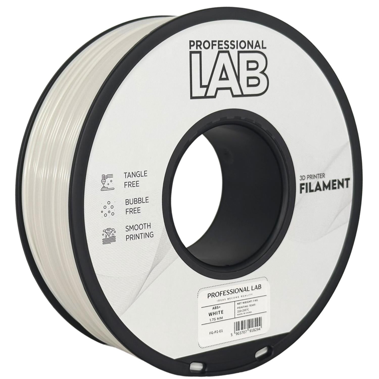 Bobina de filamento ABS+ branco, Prof. Lab, 1,75 mm