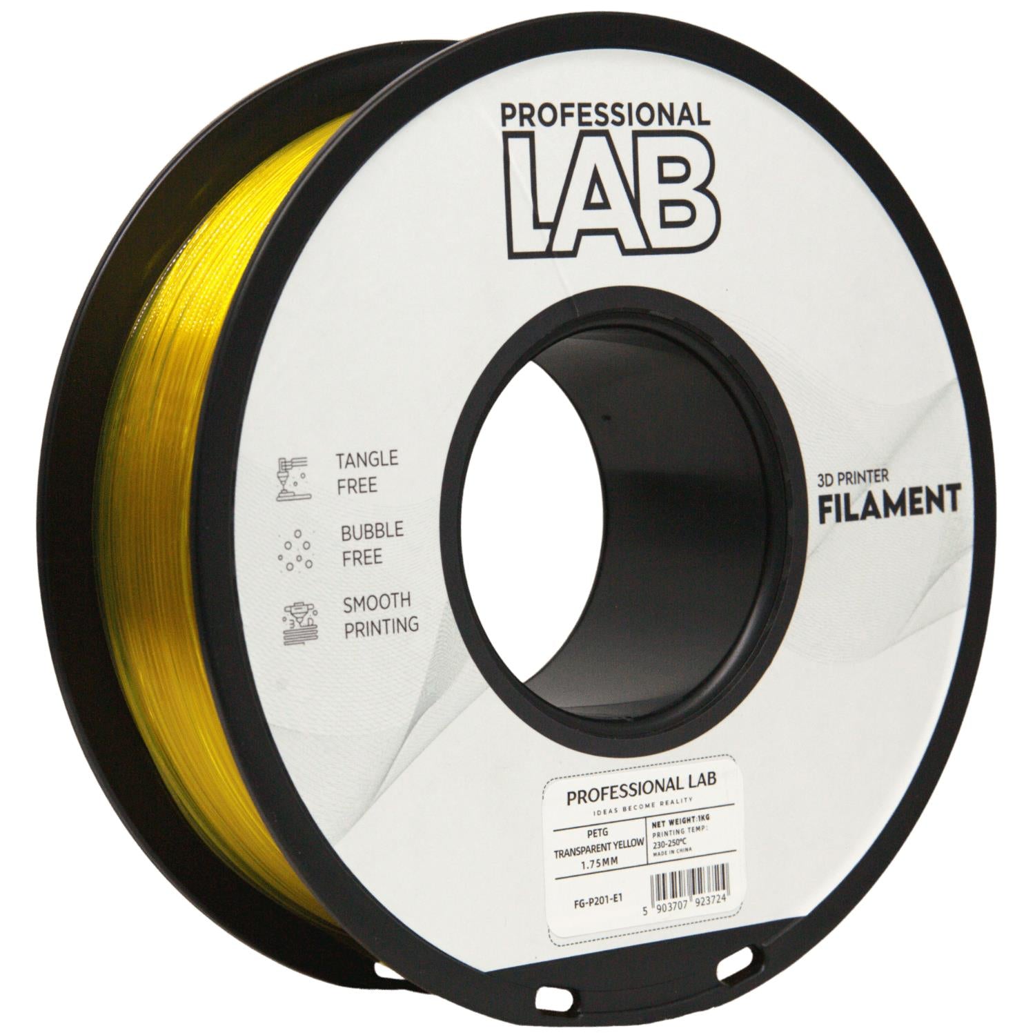Spool of PETG transparent yellow filament, Prof. Lab, 1.75 mm