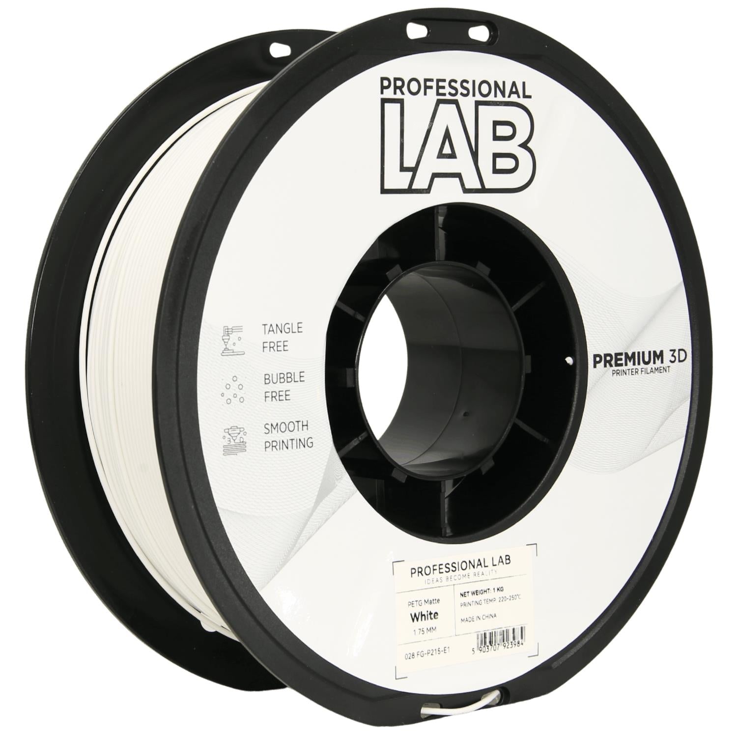 Spool of PETG matte white filament, Prof. Lab, 1.75 mm