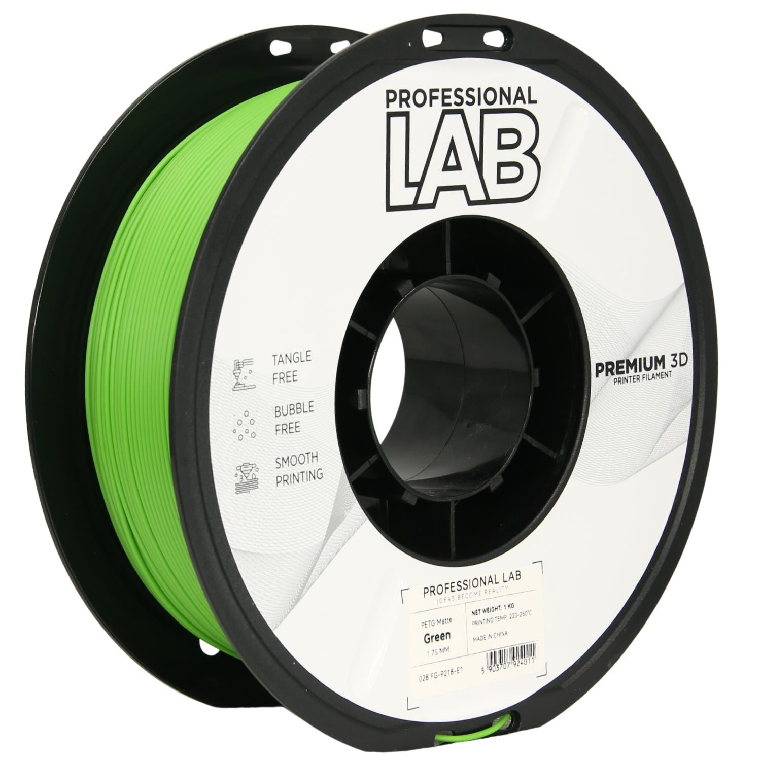 Spool of PETG matte green filament, Prof. Lab, 1.75 mm