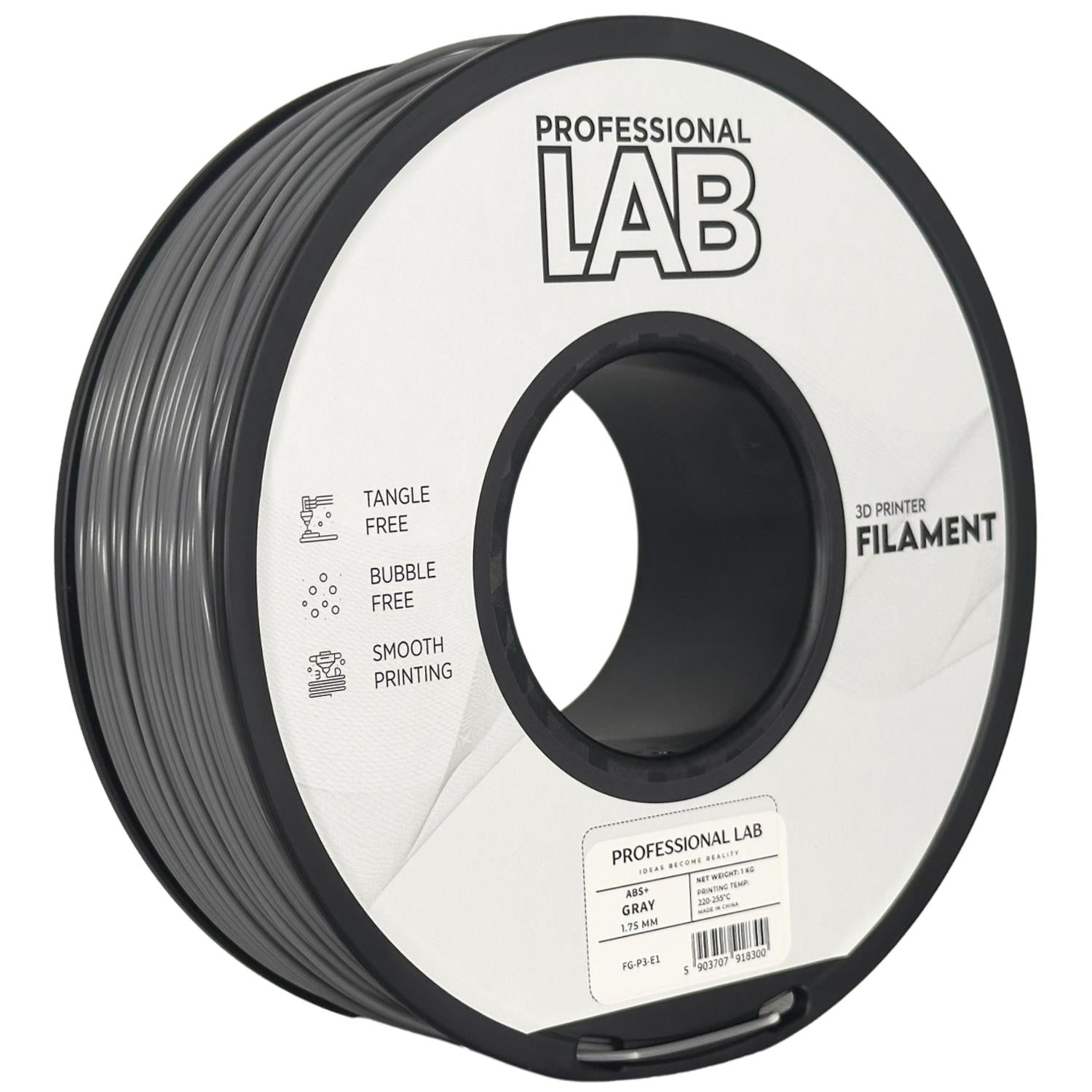 Bobina de filamento ABS+ cinzento, Prof. Lab, 1,75 mm