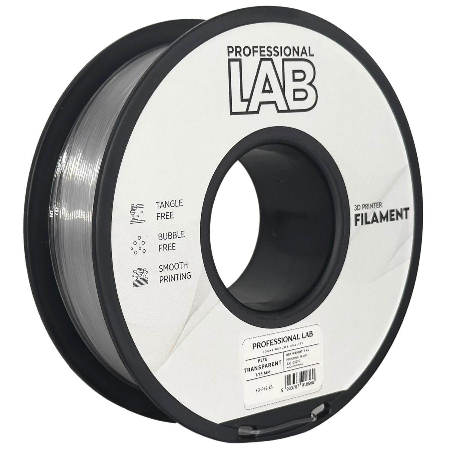 Spool of PETG transparent filament, Prof. Lab, 1.75 mm
