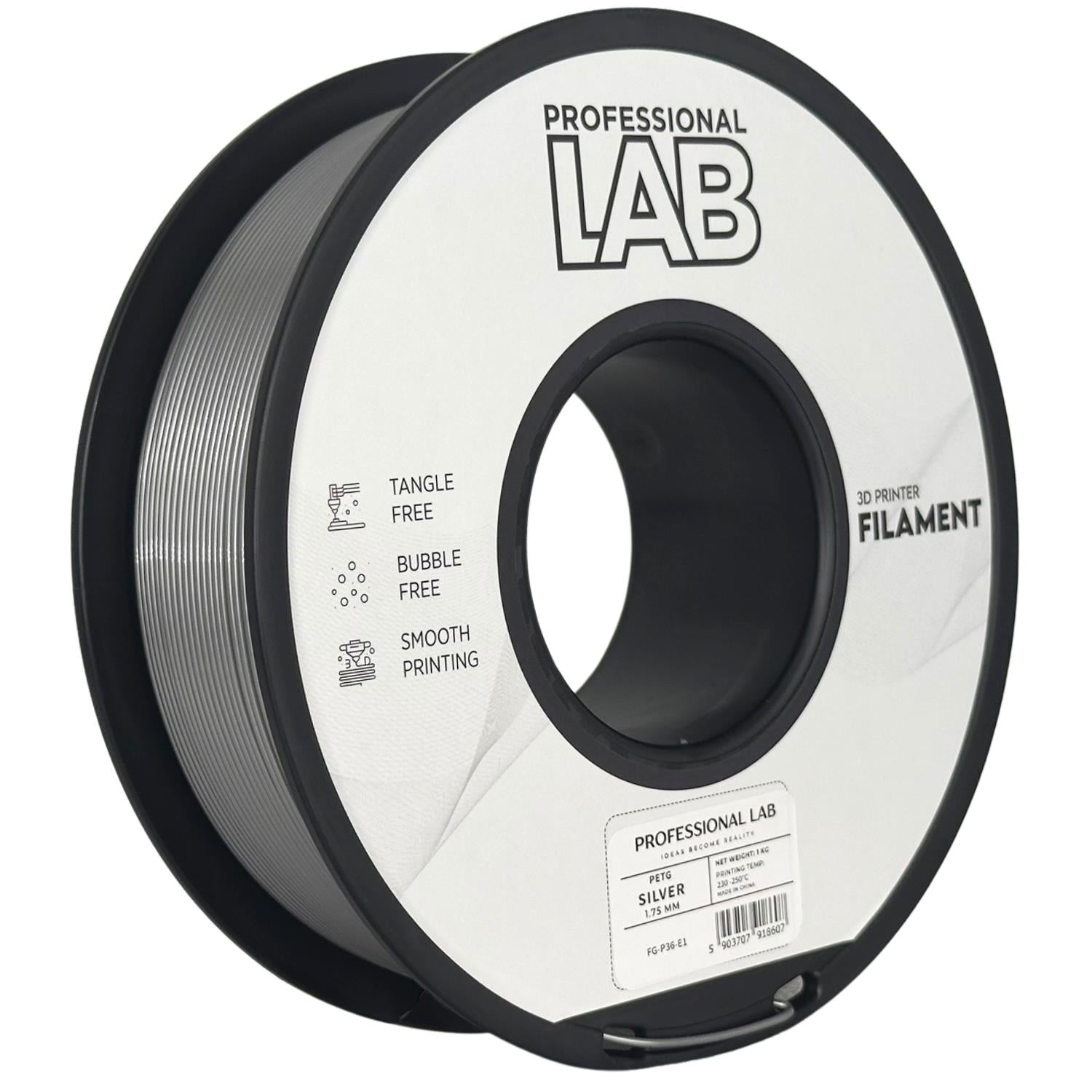 Spool of PETG silver filament, Prof. Lab, 1.75 mm