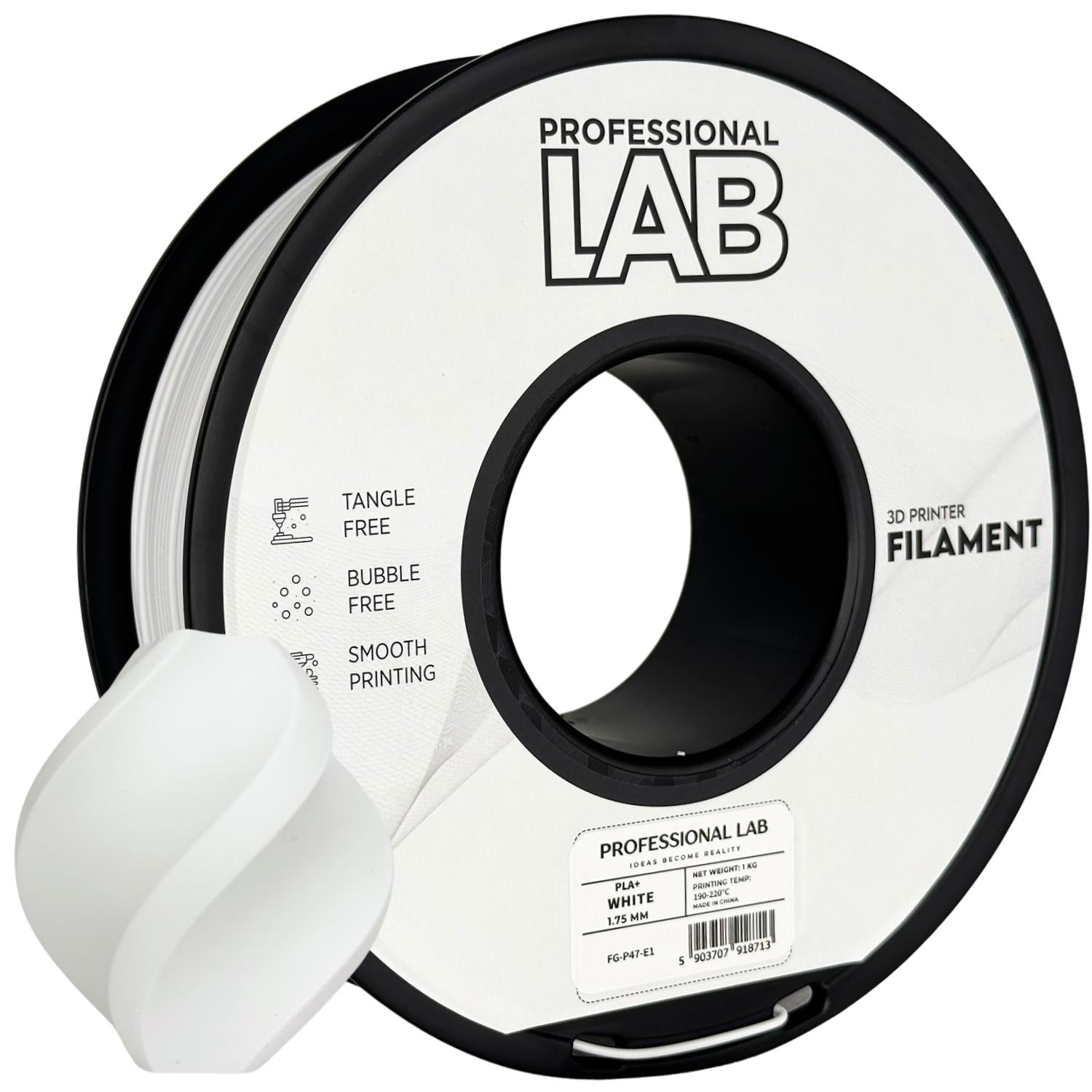 Bobina de filamento PLA+ branco, Prof. Lab, 1,75 mm