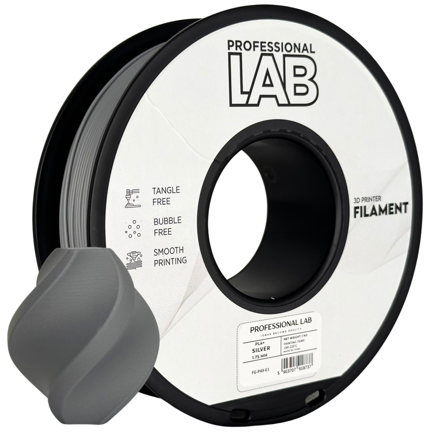 Spool of PLA+ silver filament, Prof. Lab, 1.75 mm