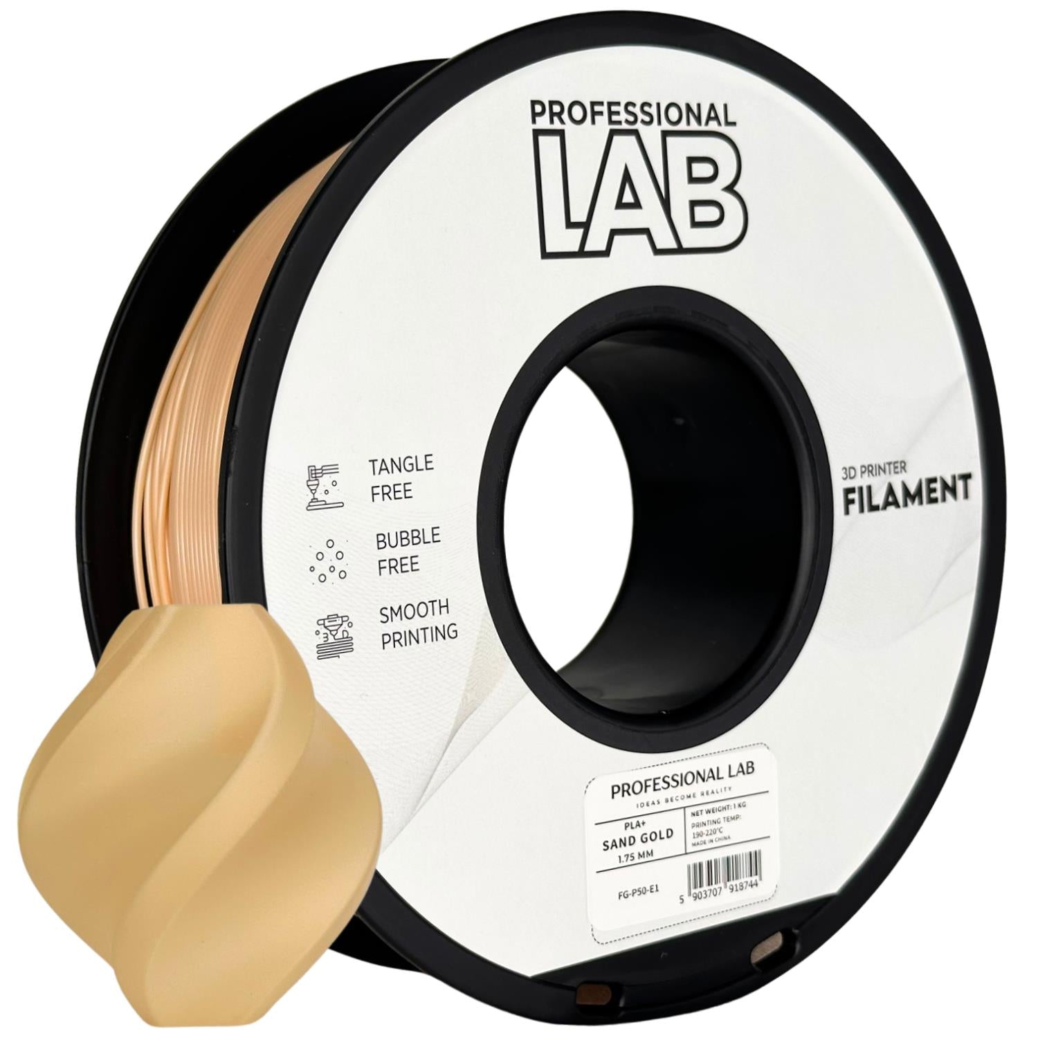 Spool of PLA+ sand gold filament, Prof. Lab, 1.75 mm