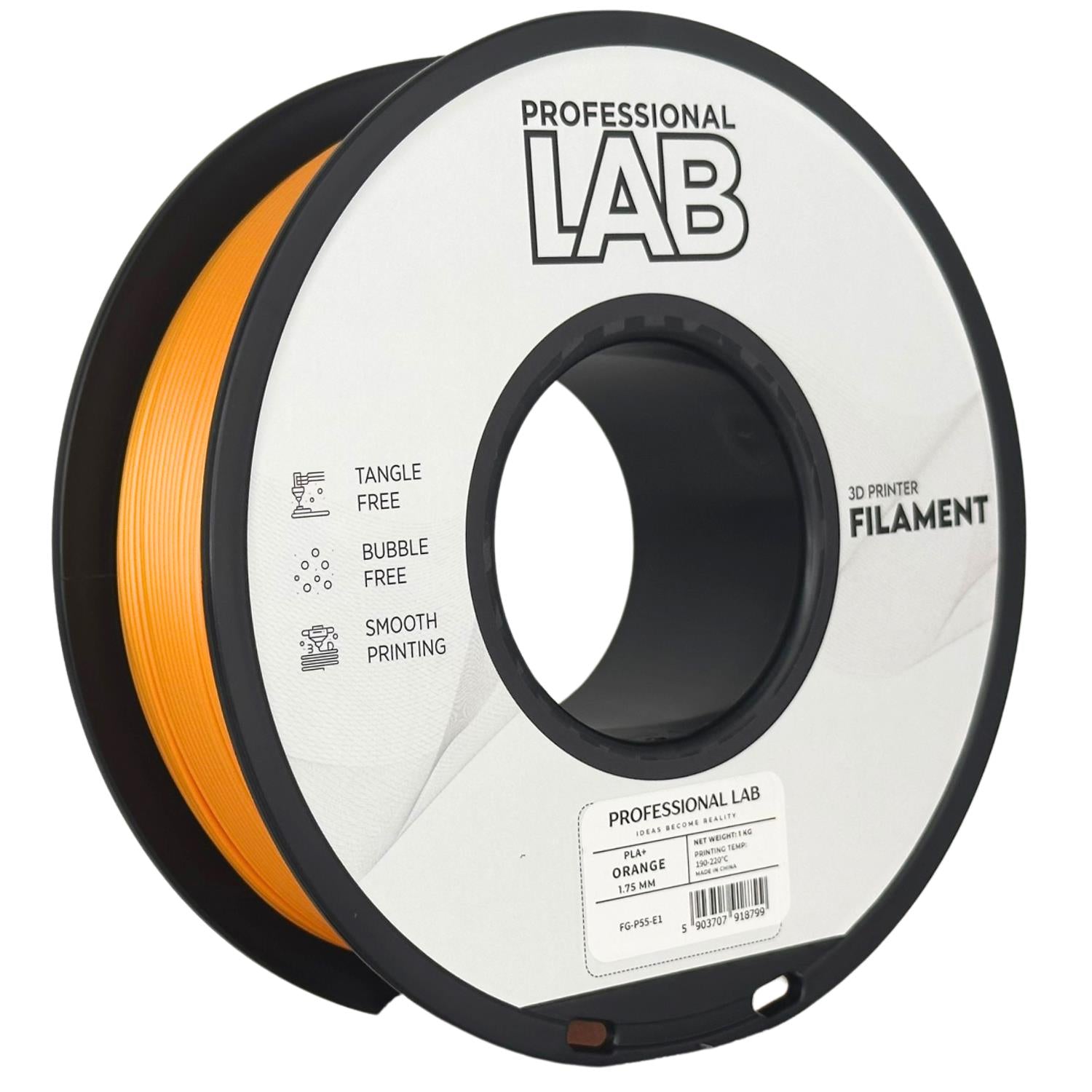 Spool of PLA+ orange filament, Prof. Lab, 1.75 mm
