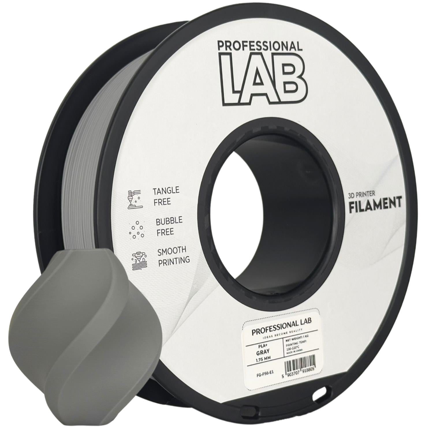 Spool of PLA+ grey filament, Prof. Lab, 1.75 mm