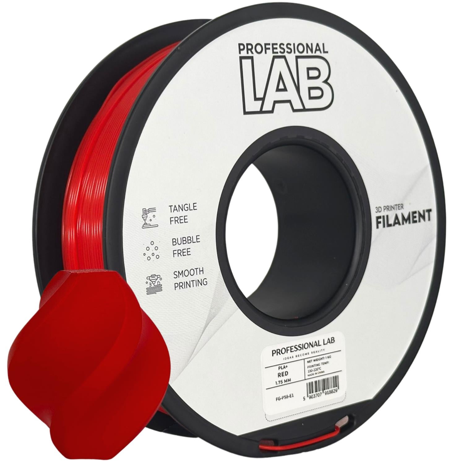 Bobina de filamento PLA+ vermelho, Prof. Lab, 1,75 mm