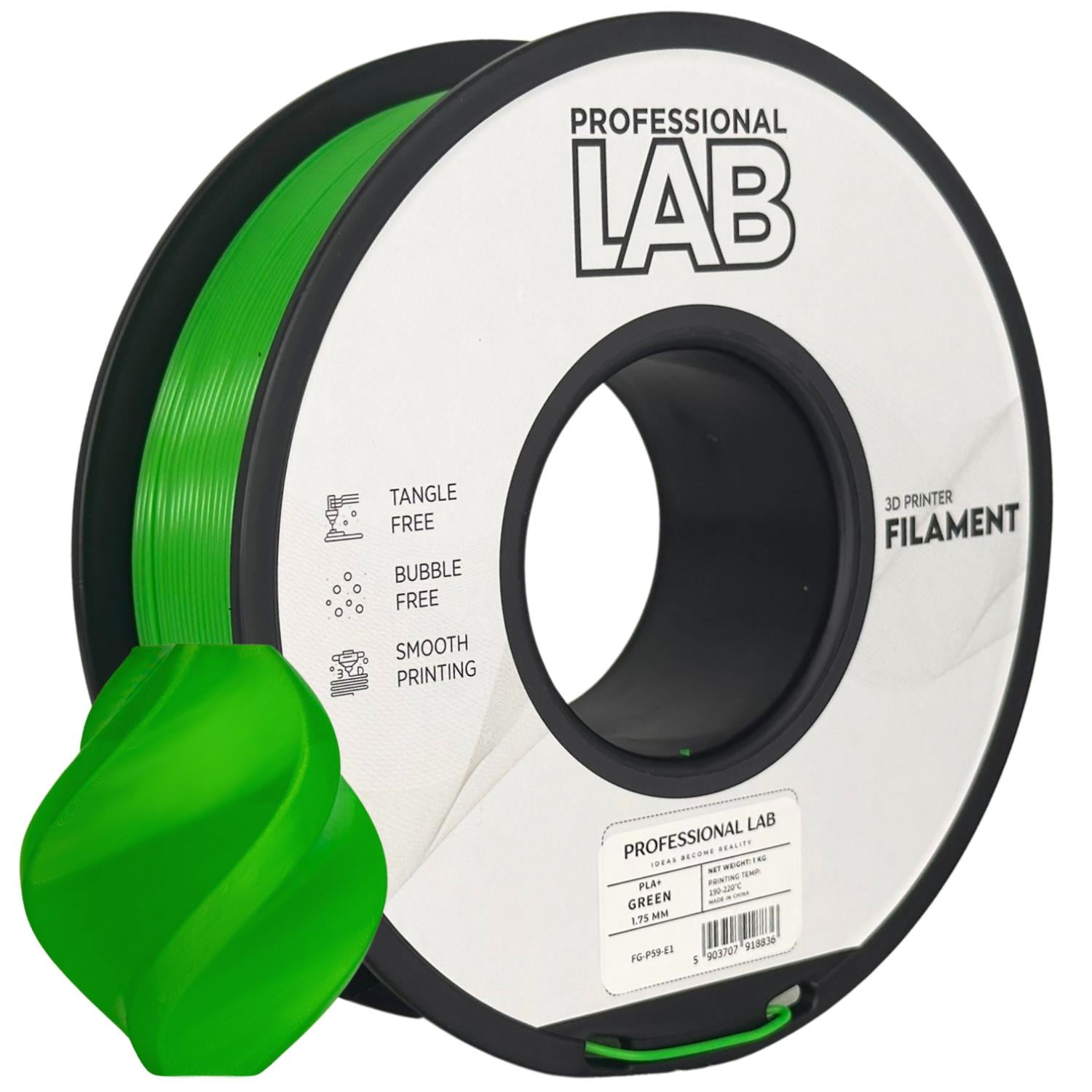 Spool of PLA+ green filament, Prof. Lab, 1.75 mm