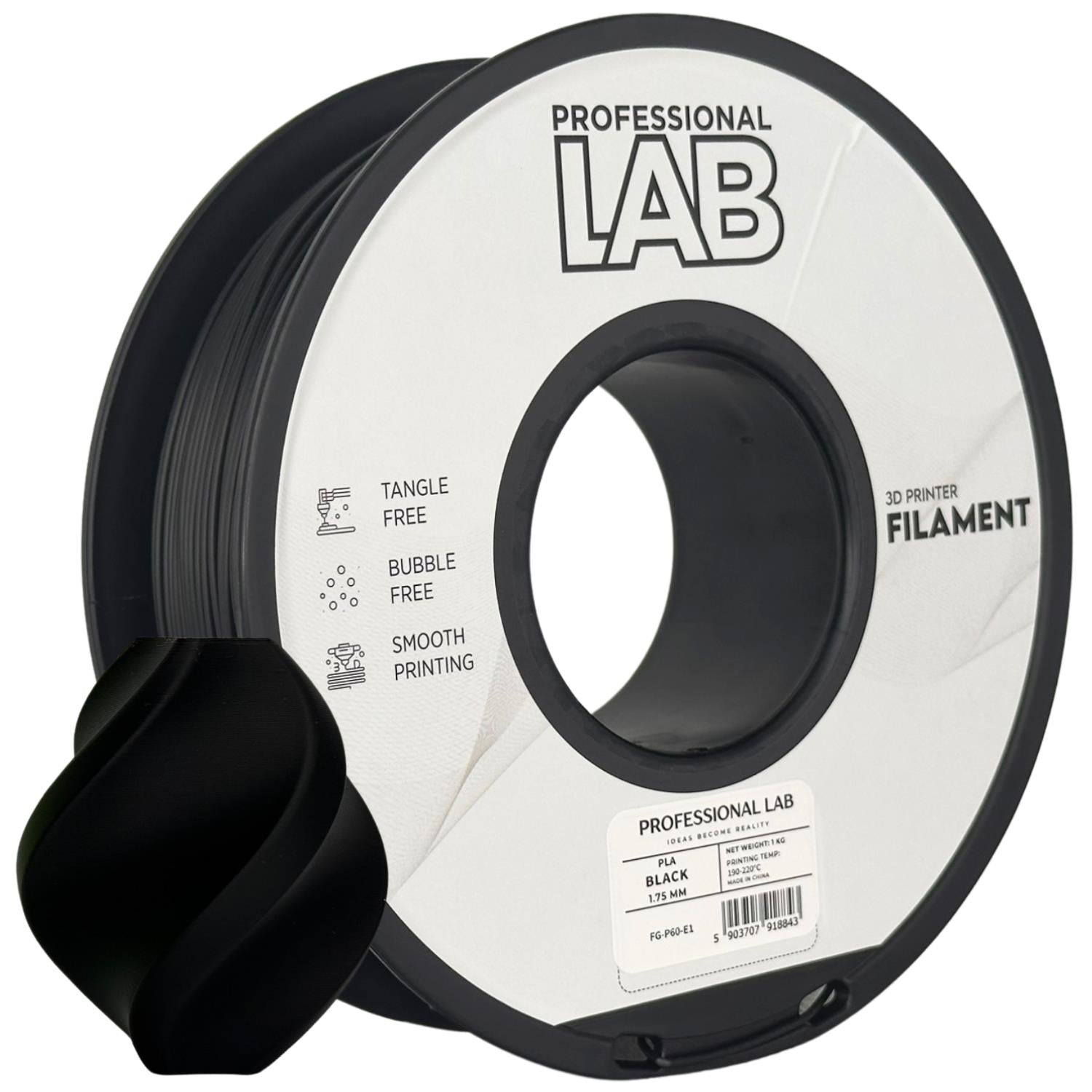 Bobina de filamento PLA preto, Prof. Lab, 1,75 mm