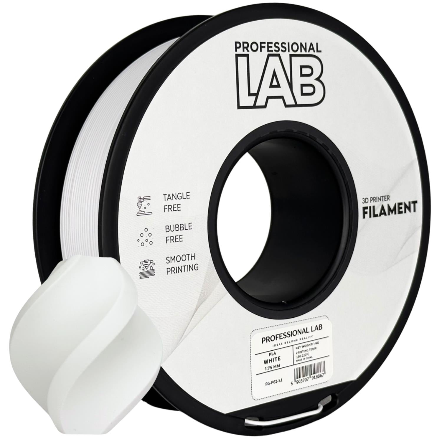 Spool of PLA white filament, Prof. Lab, 1.75 mm