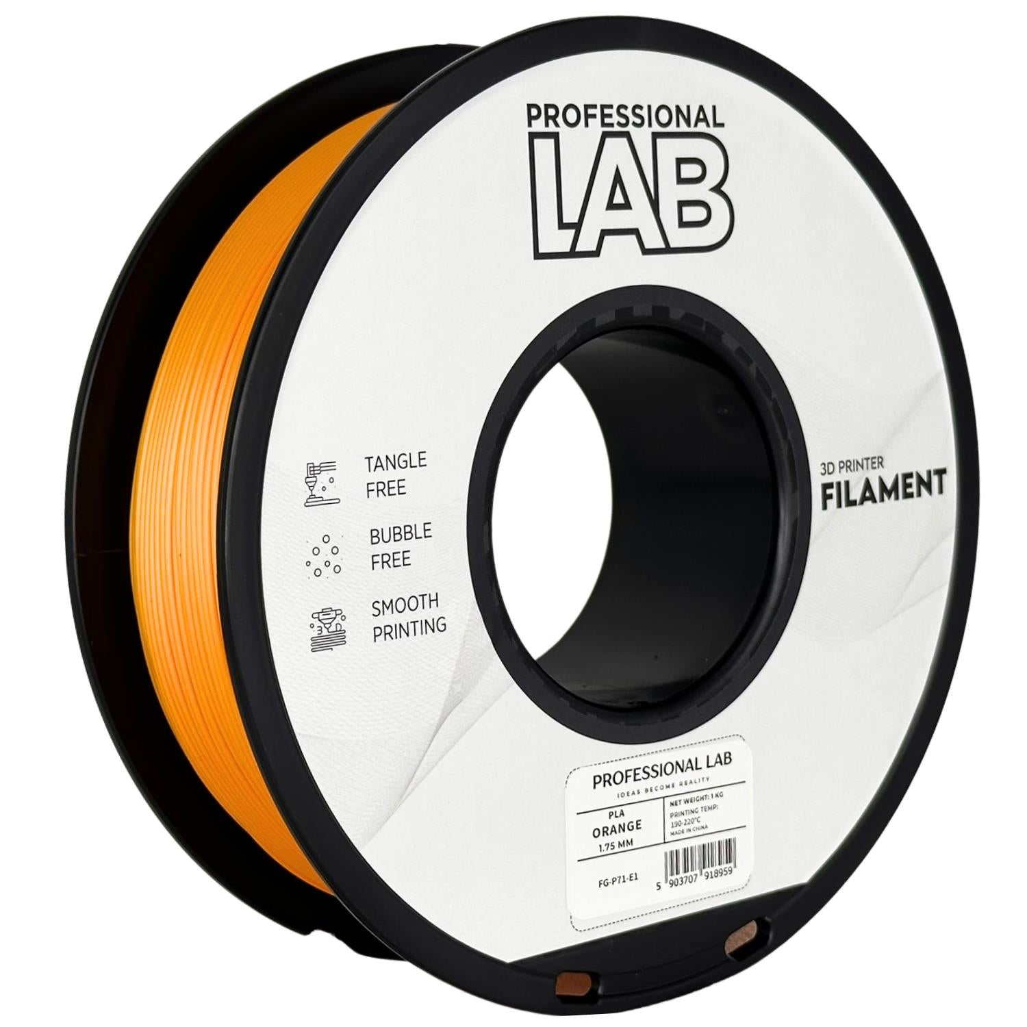 Bobina de filamento PLA laranja, Prof. Lab, 1,75 mm