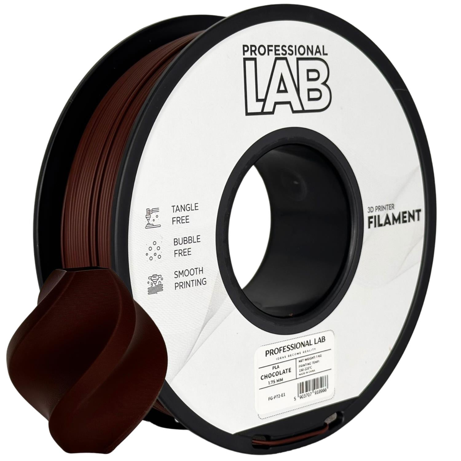 Bobina de filamento PLA chocolate, Prof. Lab, 1,75 mm