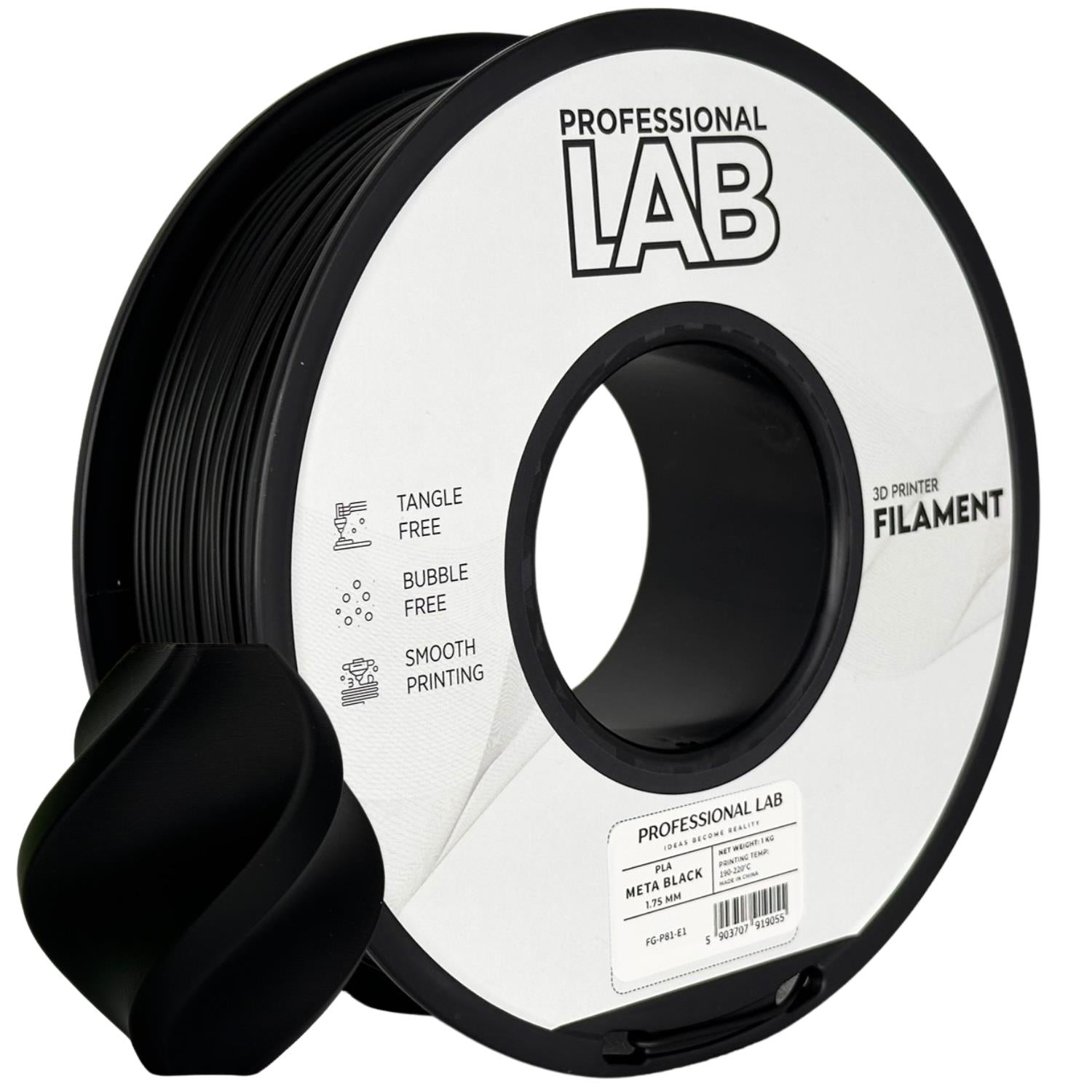 Bobina de filamento PLA META preto, Prof. Lab, 1,75 mm