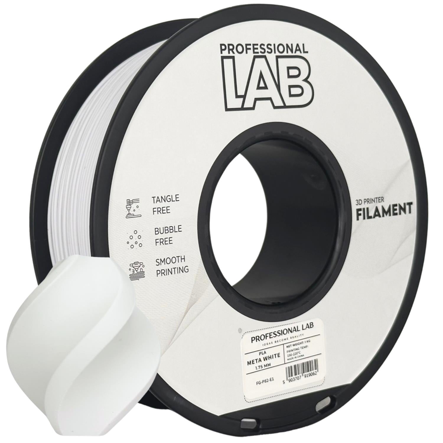 Spool of PLA META white filament, Prof. Lab, 1.75 mm