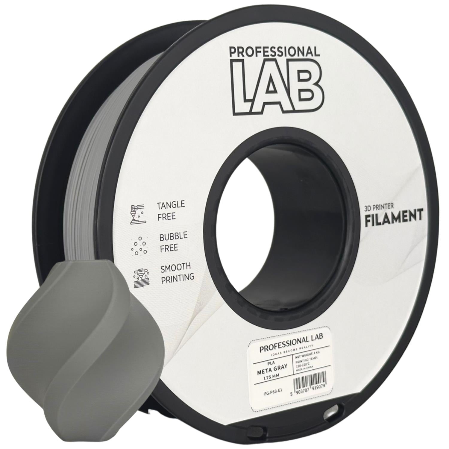 Spool of PLA META grey filament, Prof. Lab, 1.75 mm