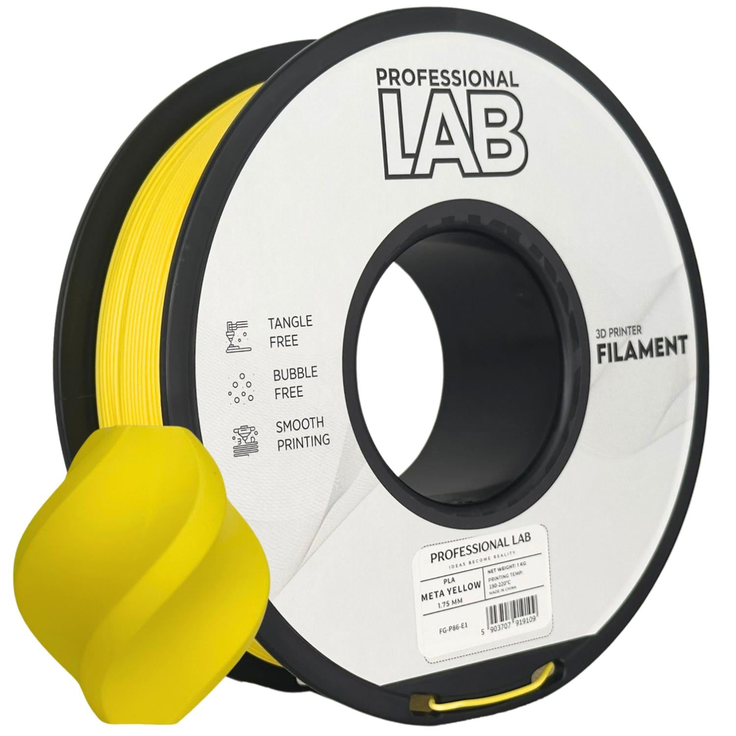 Bobina de filamento PLA META amarelo, Prof. Lab, 1,75 mm