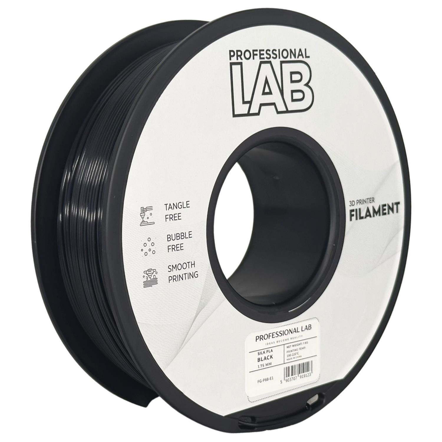 Spool of Silk PLA black filament, Prof. Lab, 1.75 mm
