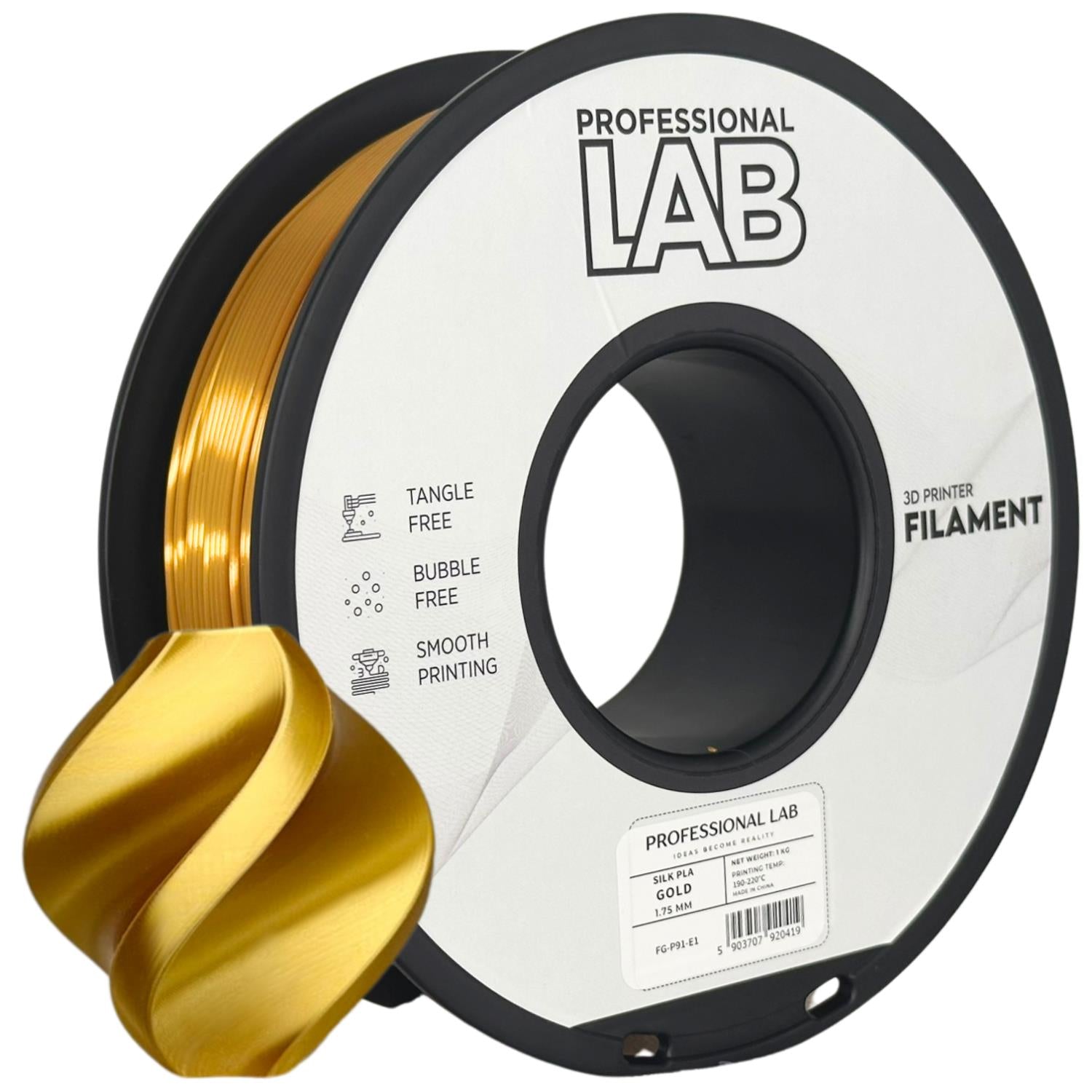 Spool of Silk PLA gold filament, Prof. Lab, 1.75 mm