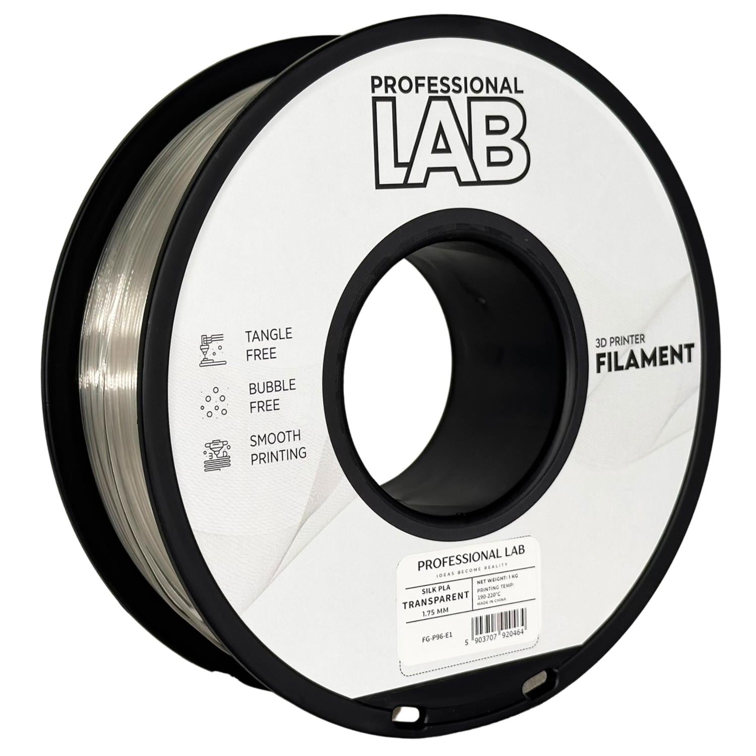 Bobina de filamento Silk PLA transparente, Prof. Lab, 1,75 mm
